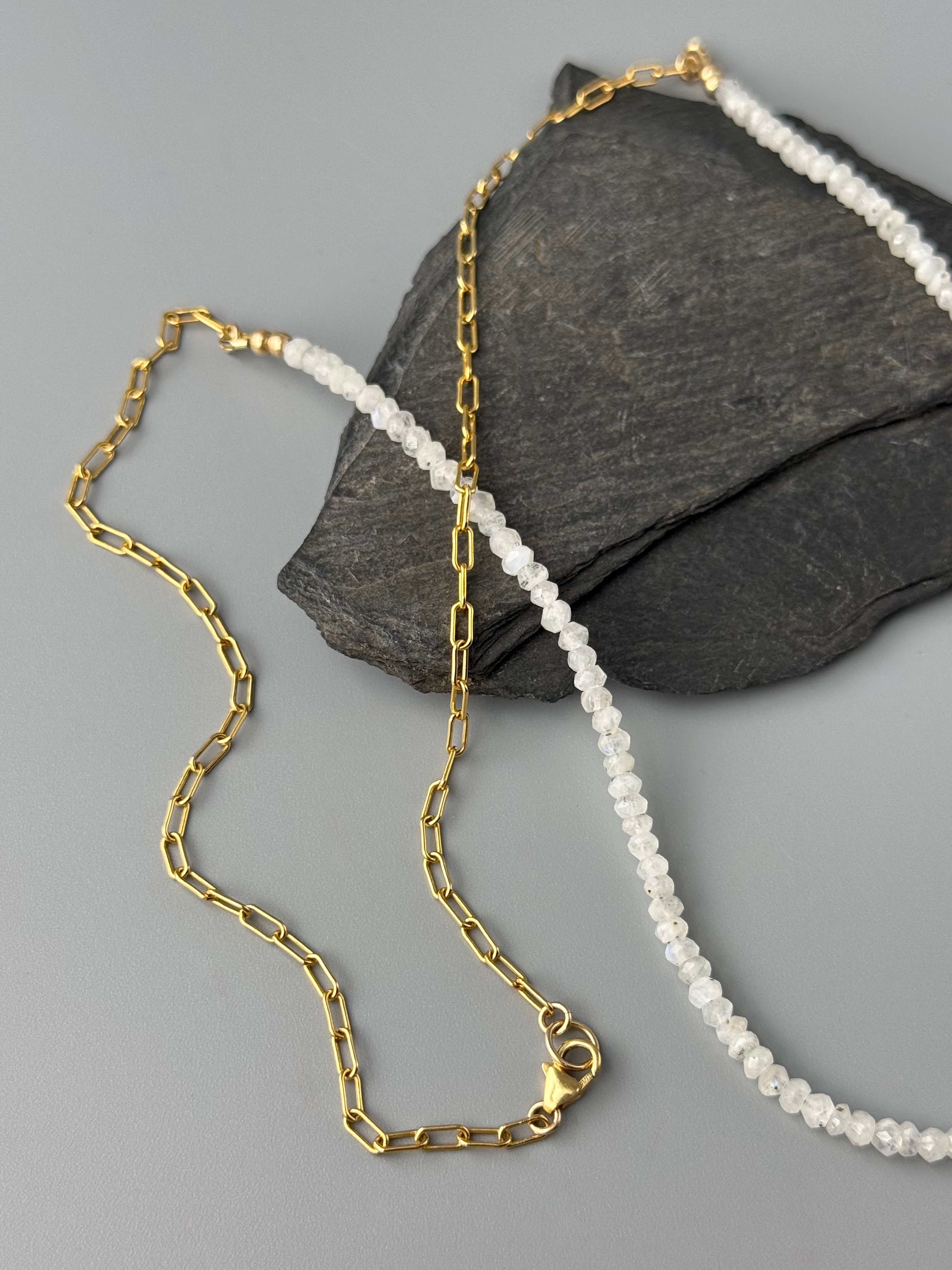 •MANDALA• rainbow moonstone + gold beaded necklace (24" long)
