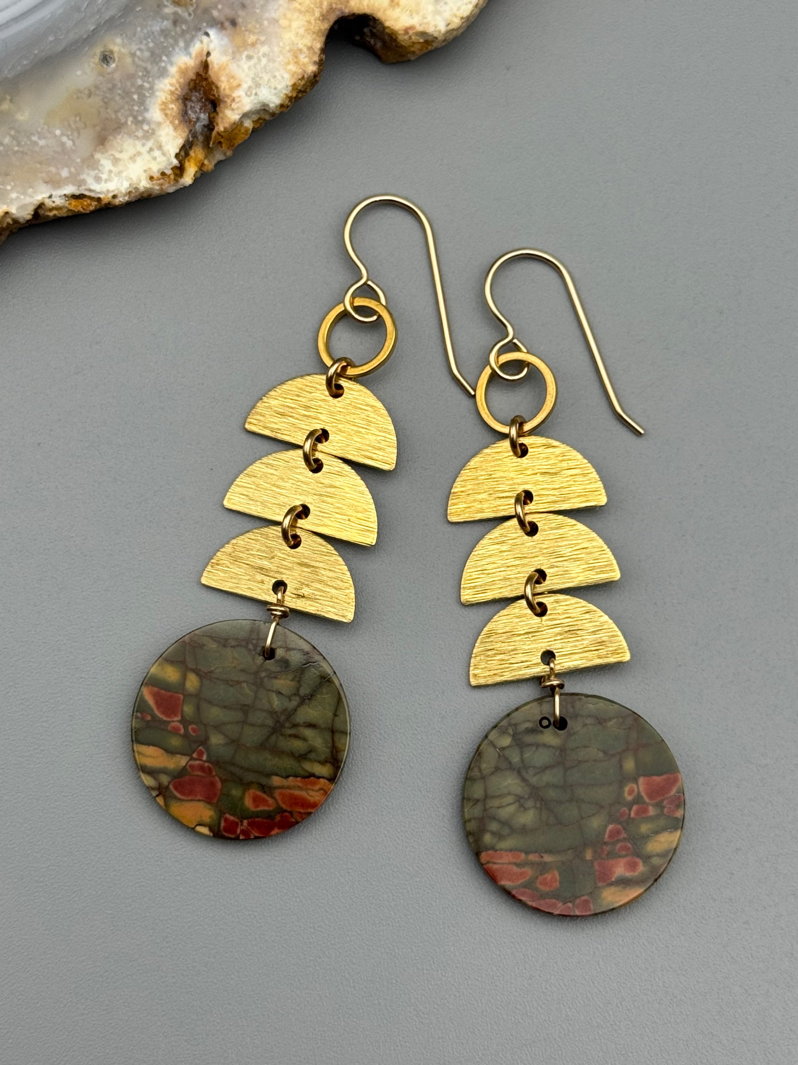 •MOON STACK• red creek jasper + gold earrings