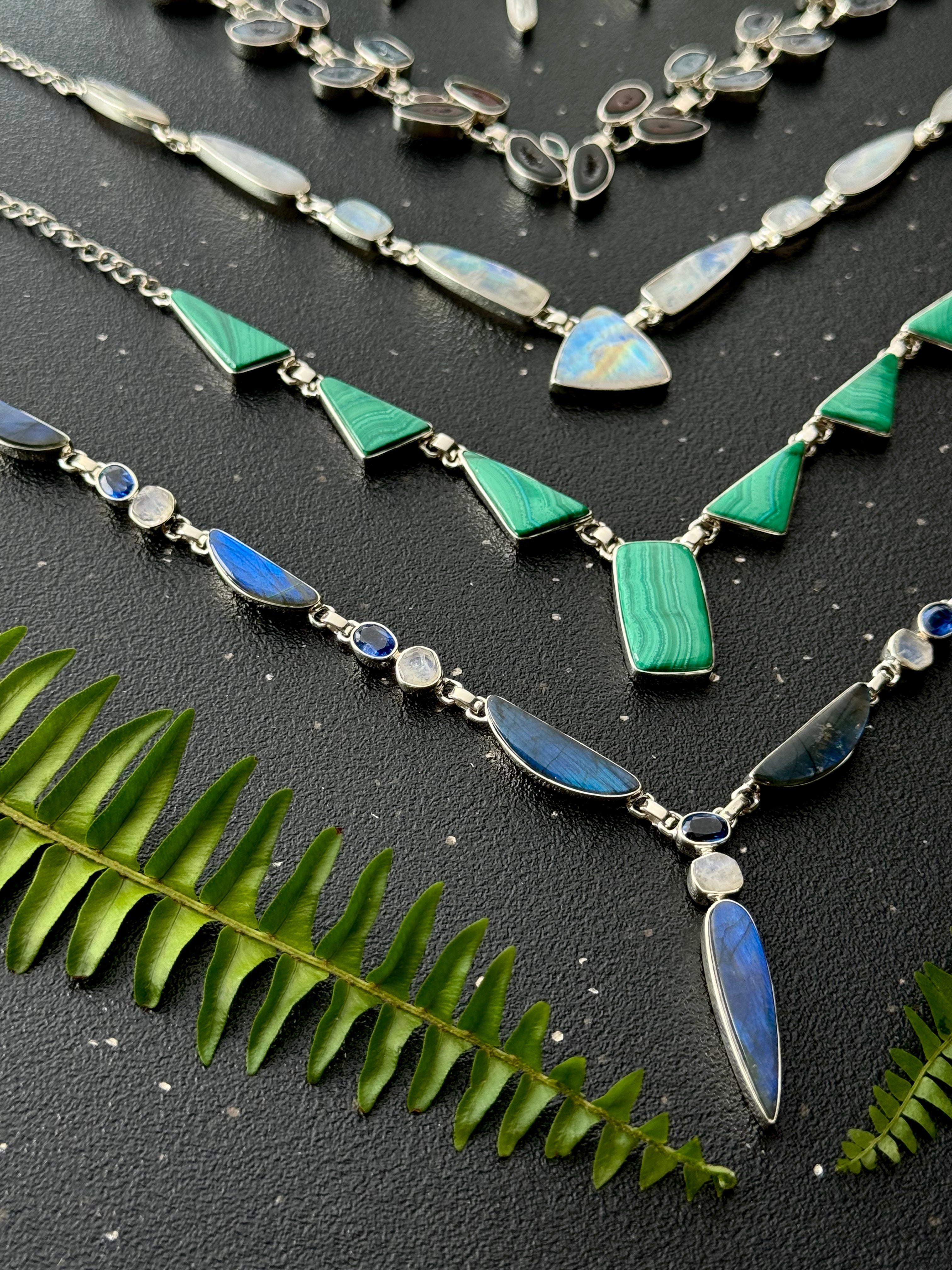 •MALACHITE• multi-stone + silver necklace (ADJ to 18")