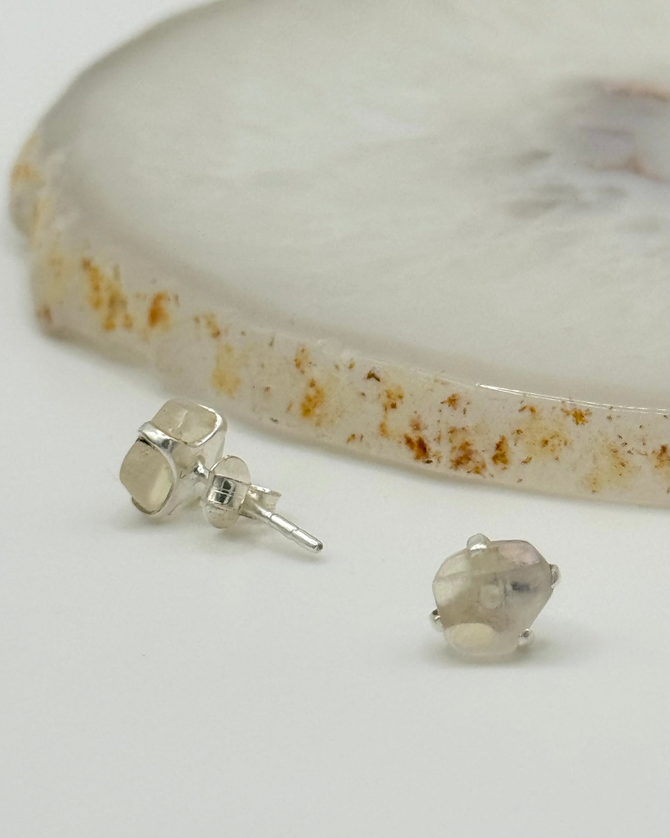 •RAINBOW MOONSTONE - FREEFORM• silver prong set stud earrings
