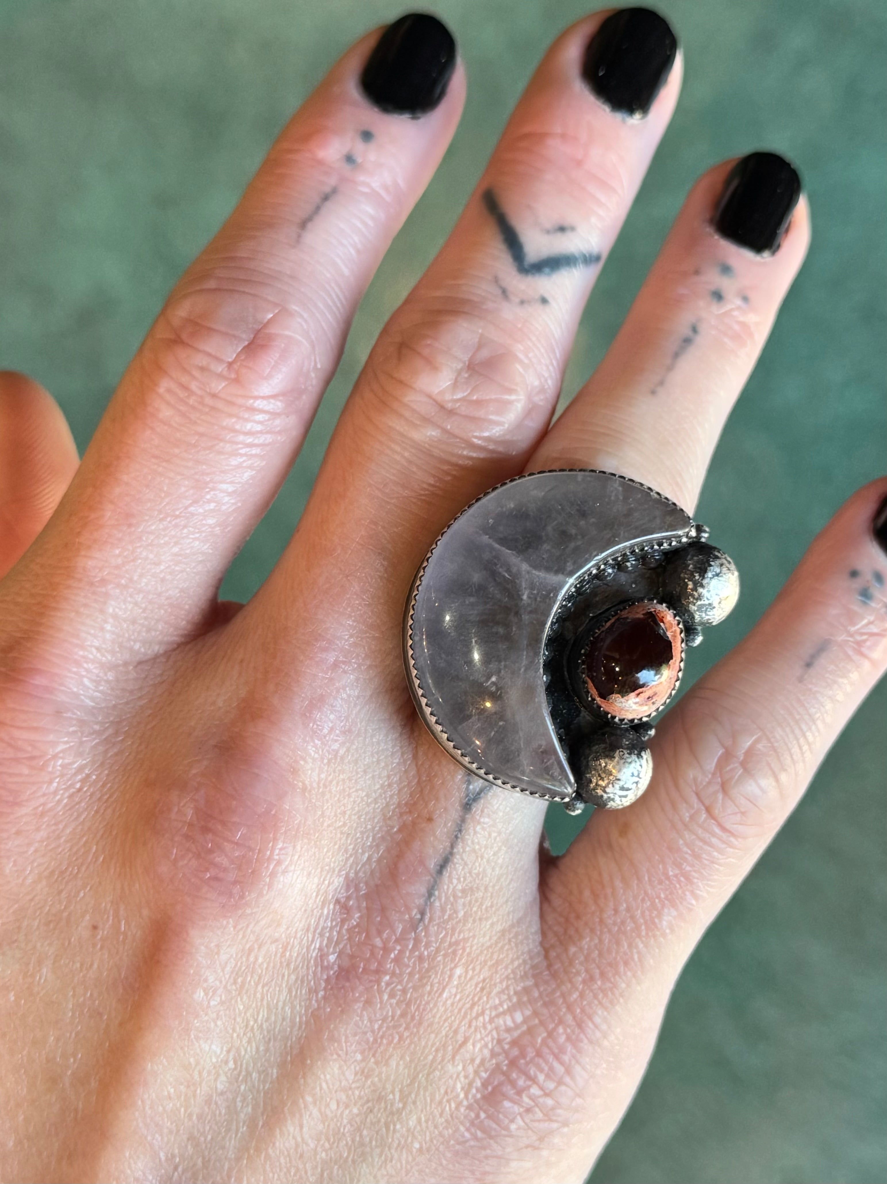 •LUNAR• amethyst + mexican fire opal + silver ring (size 8)
