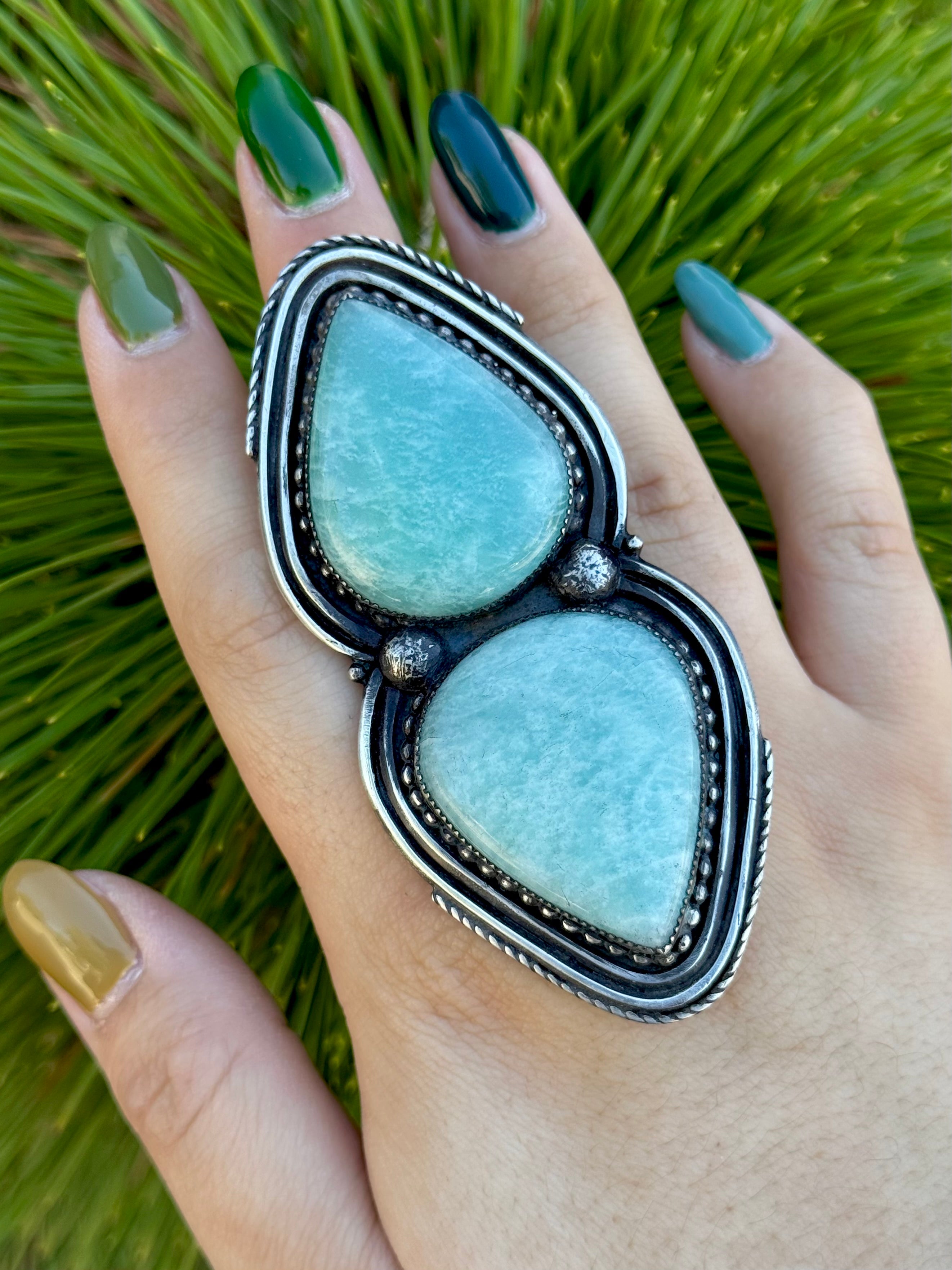 •DOUBLE TROUBLE• amazonite + silver ring (size 7.75)