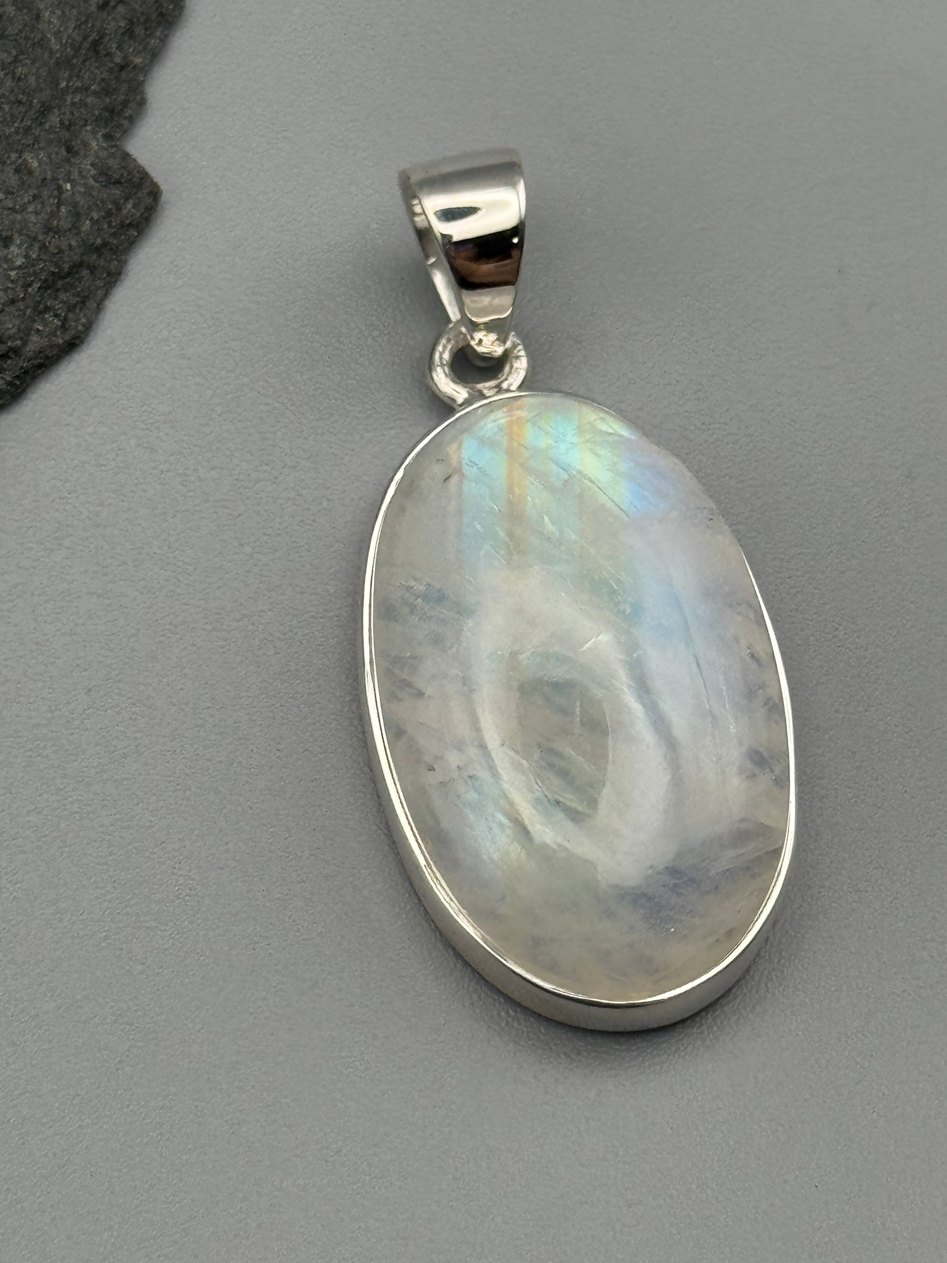 •RAINBOW MOONSTONE - OVAL 2• sterling silver pendant
