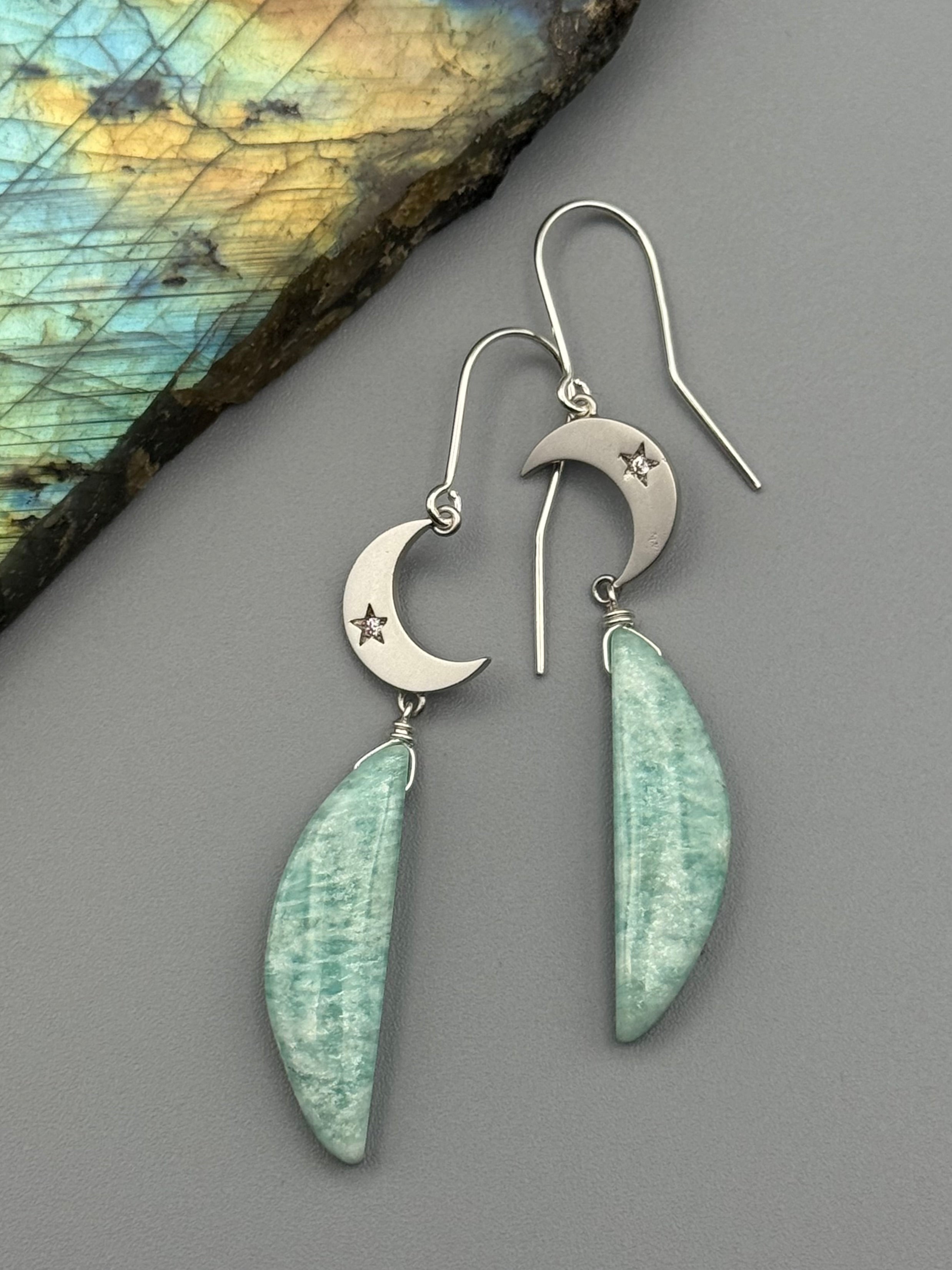 •CRYSTAL CRESCENT• amazonite + silver earrings