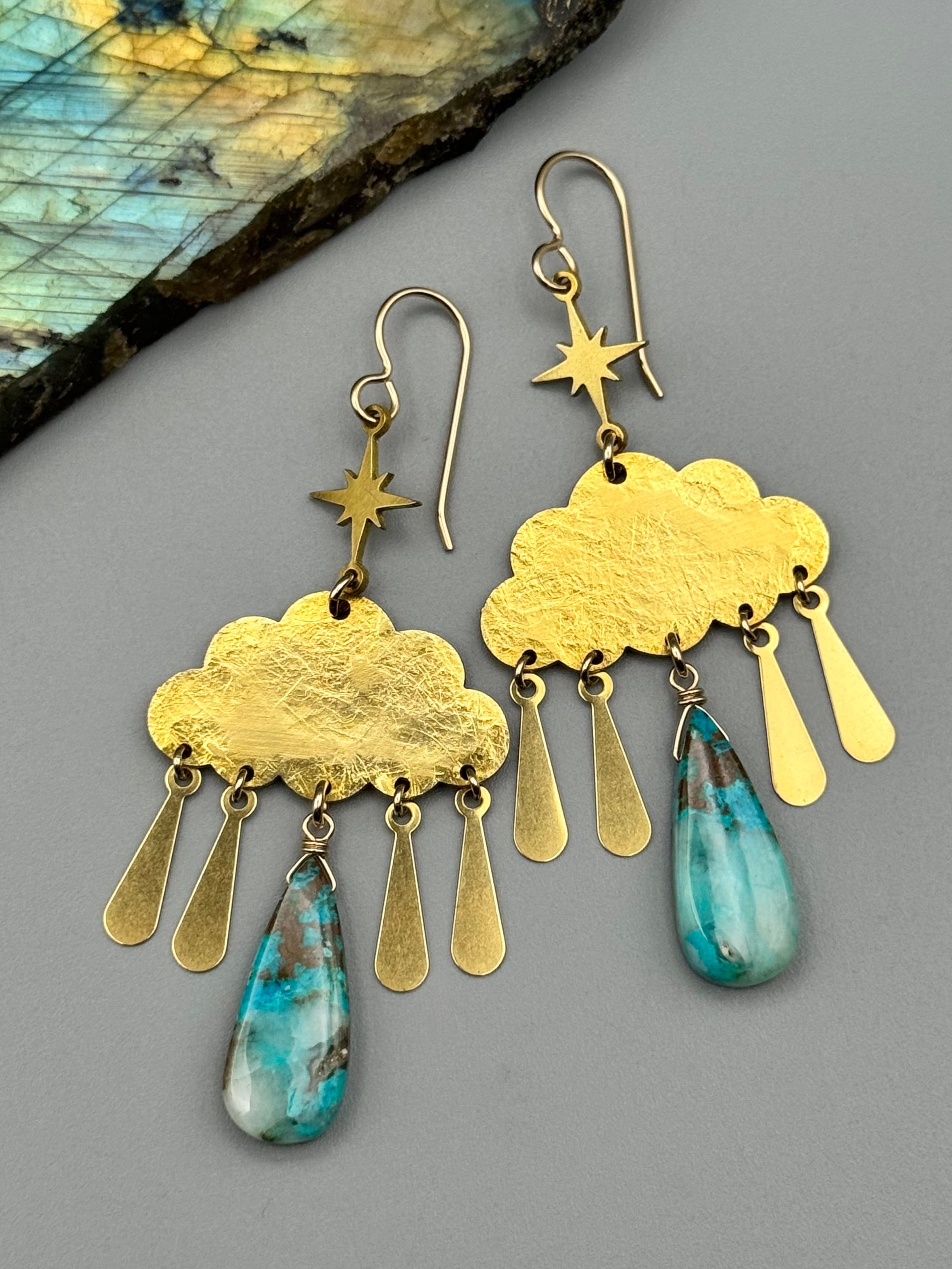 •STORMY• chrysocolla wing + gold earrings