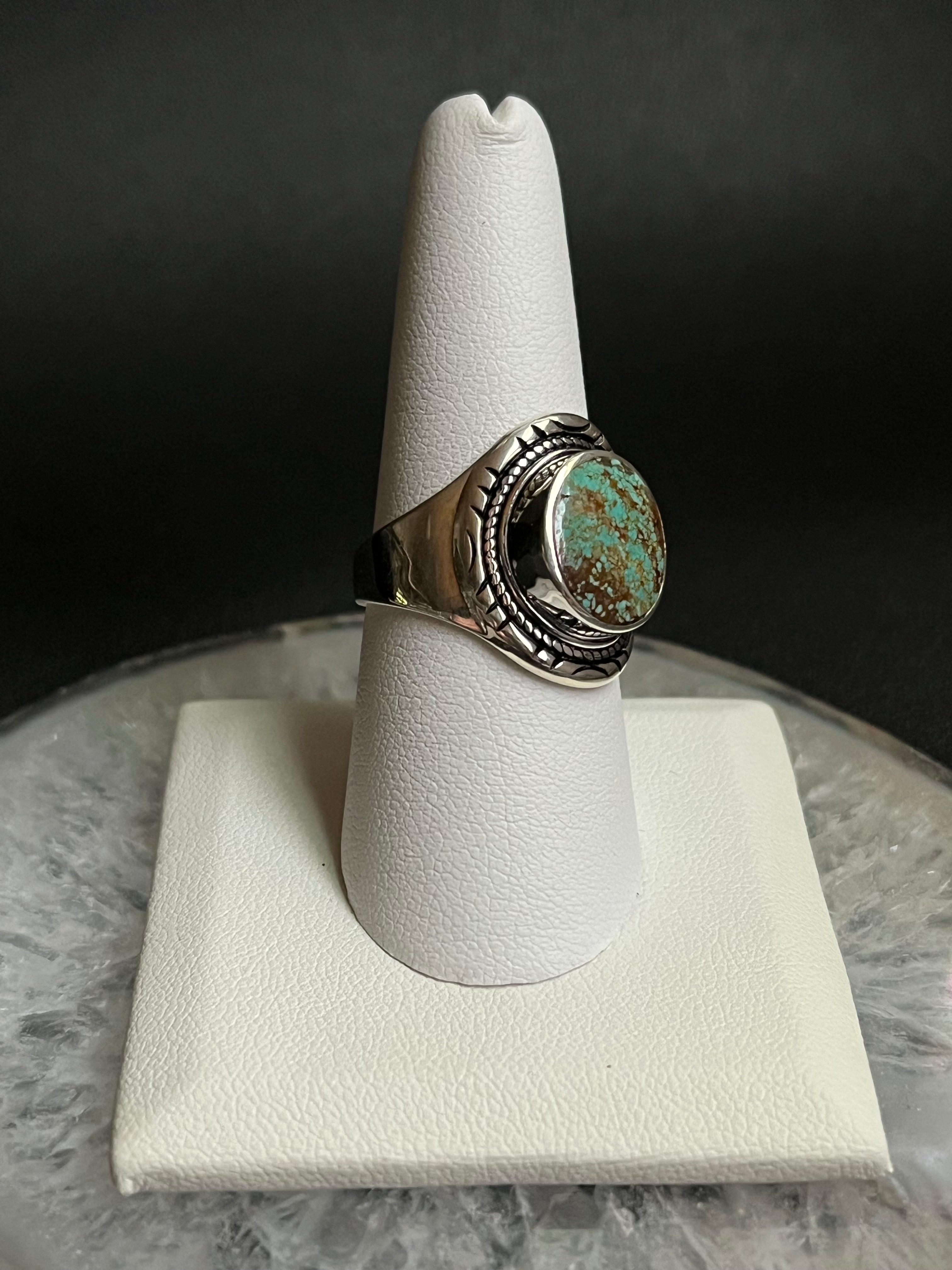 •#8 NEVADA TURQUOISE• Navajo silver ring (size 8.5)