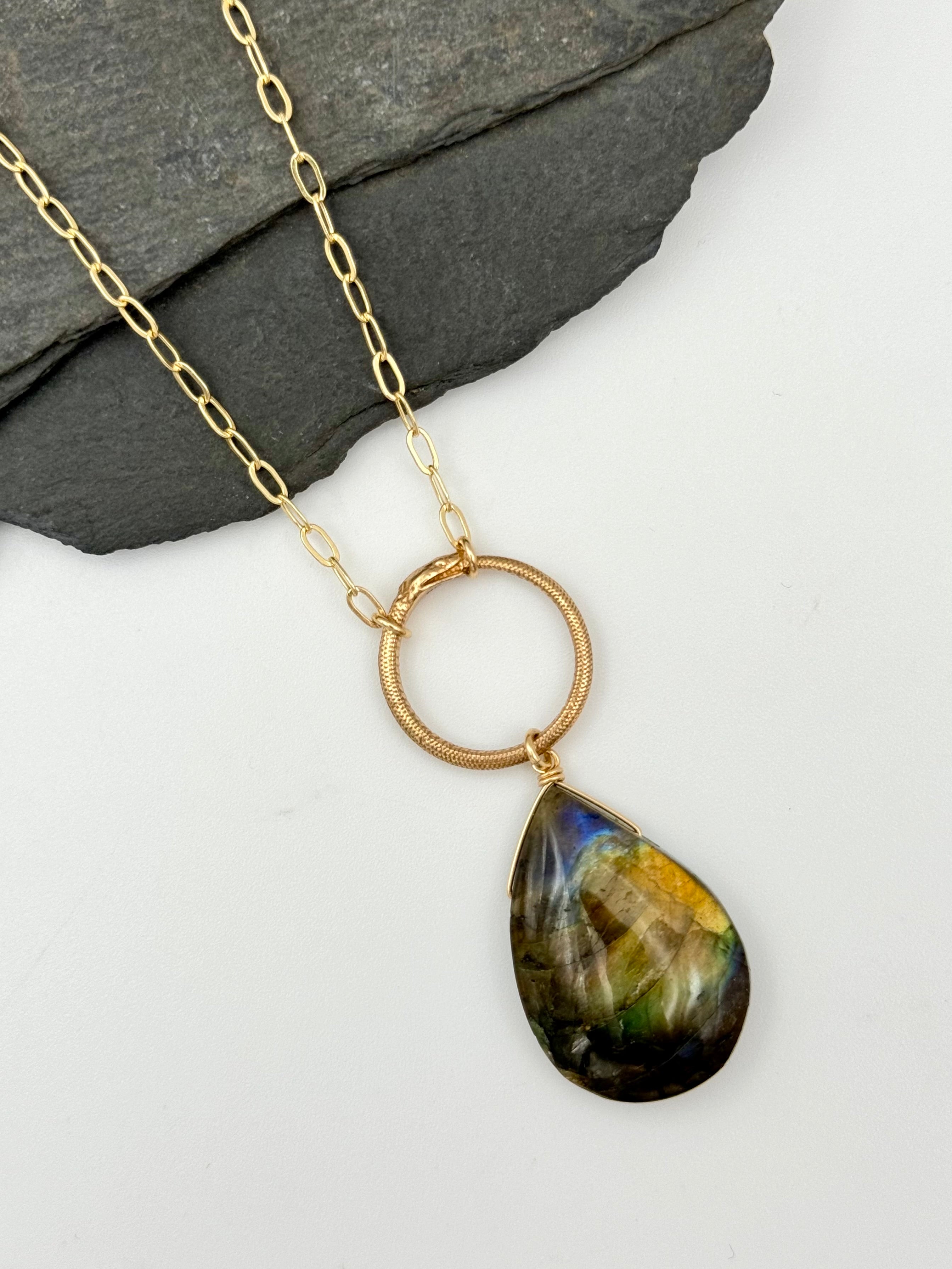 •SUEÑO• labradorite + ouroboros + gold necklace (18"-20" long)