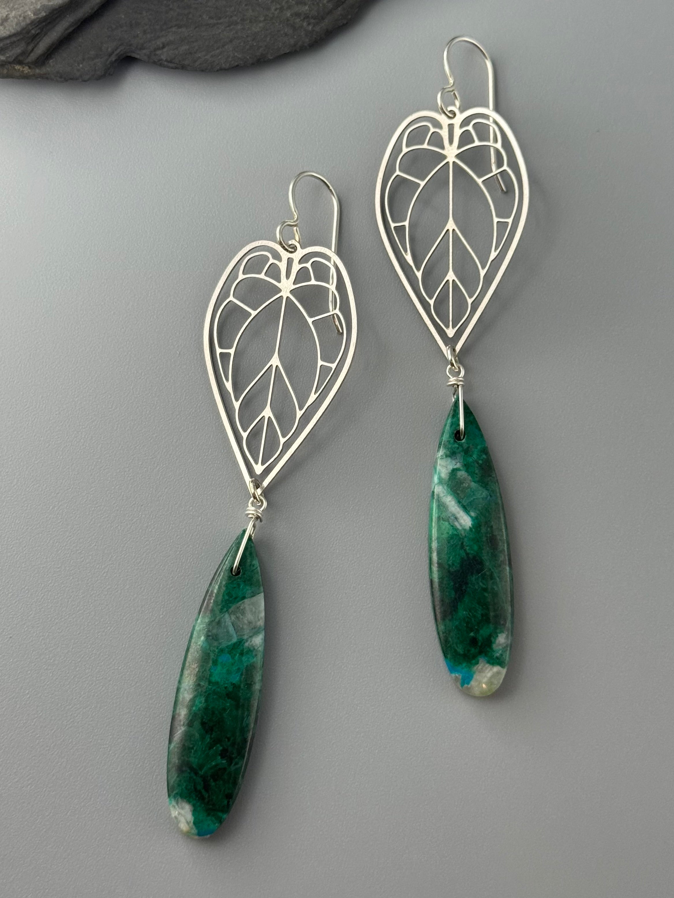 •PHILO• malachite chrysocolla + silver earrings