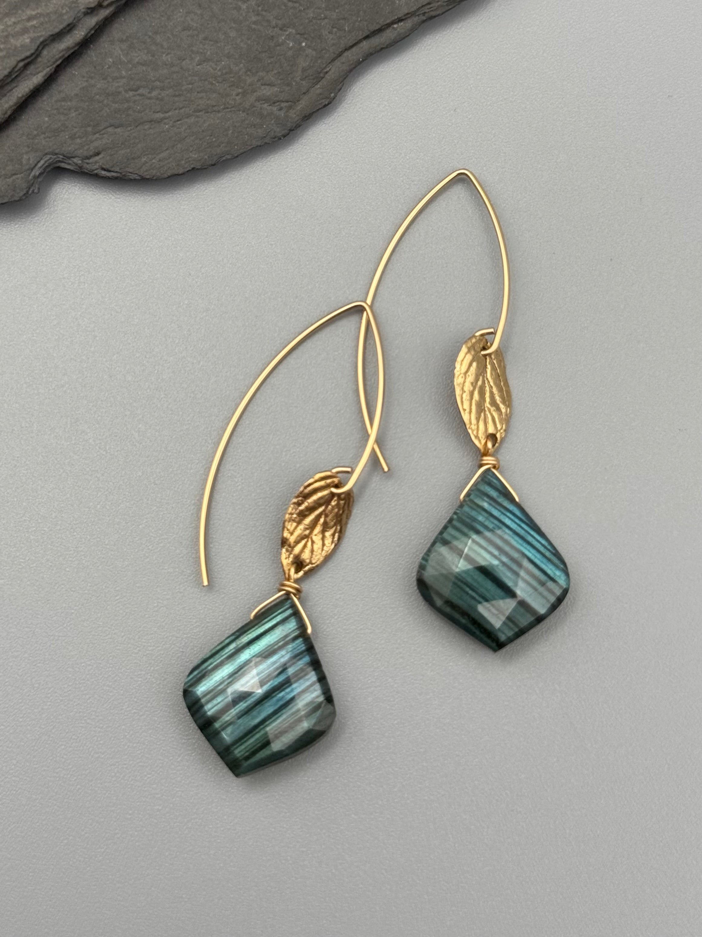 •NEW LEAF• labradorite + gold earrings