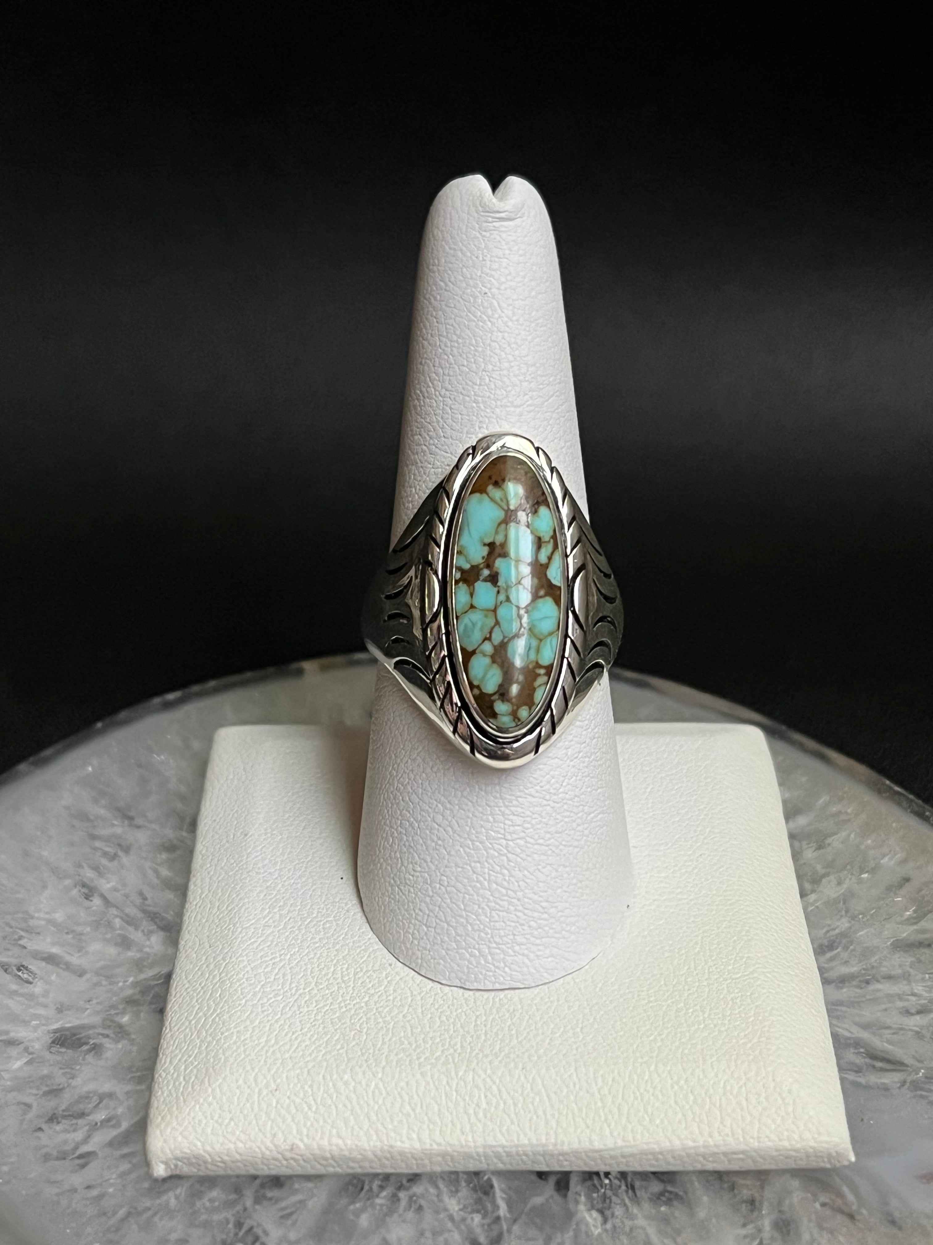•#8 NEVADA TURQUOISE• Navajo silver ring (size 8.75)
