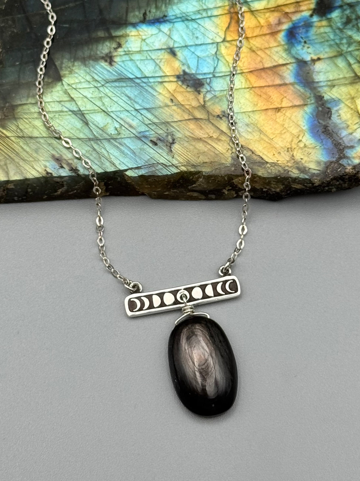 •NYX• hypersthene + silver necklace (17"-19" long)