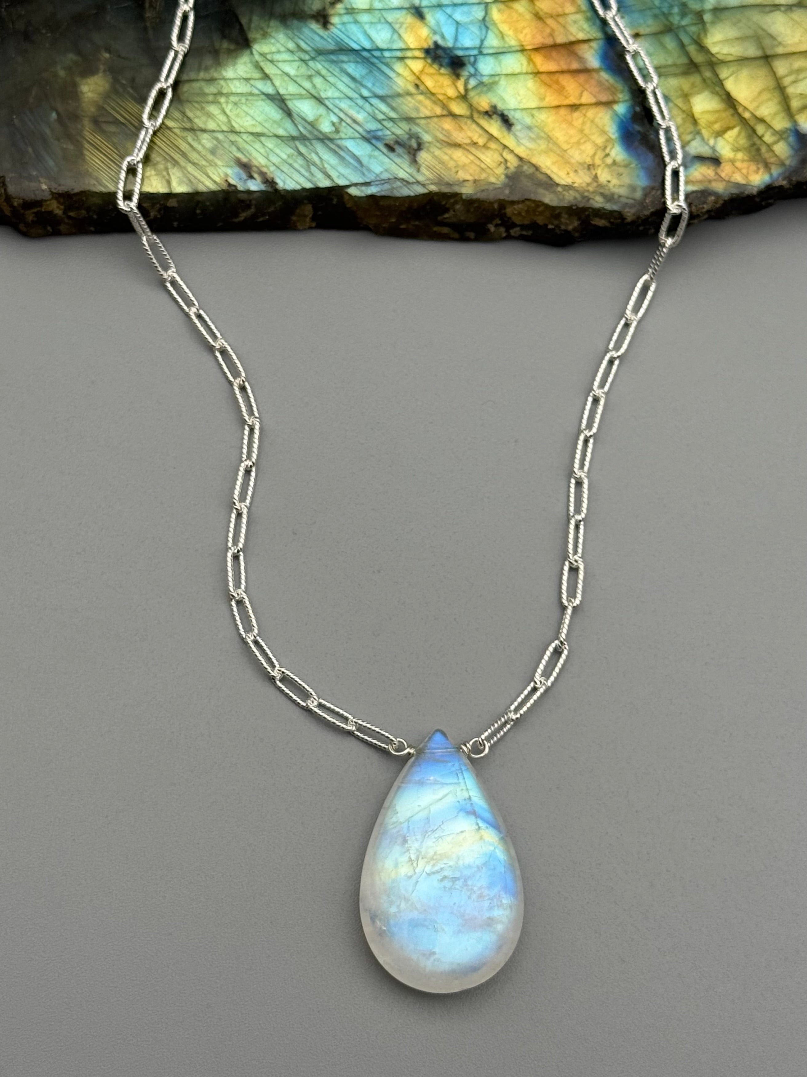 •AEON• rainbow moonstone + silver necklace (18"-20" long)