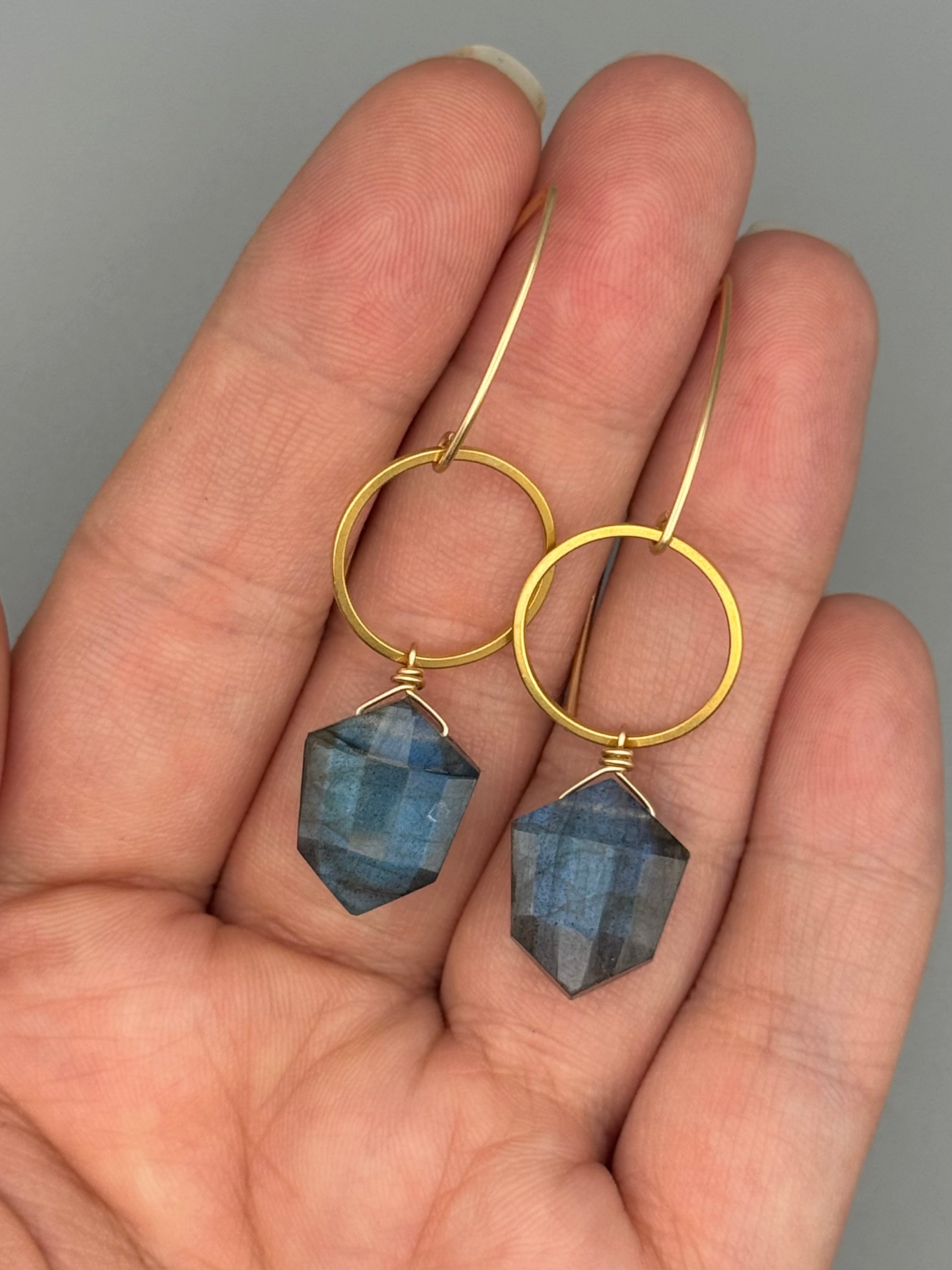 •LUNA• labradorite shield + gold earrings