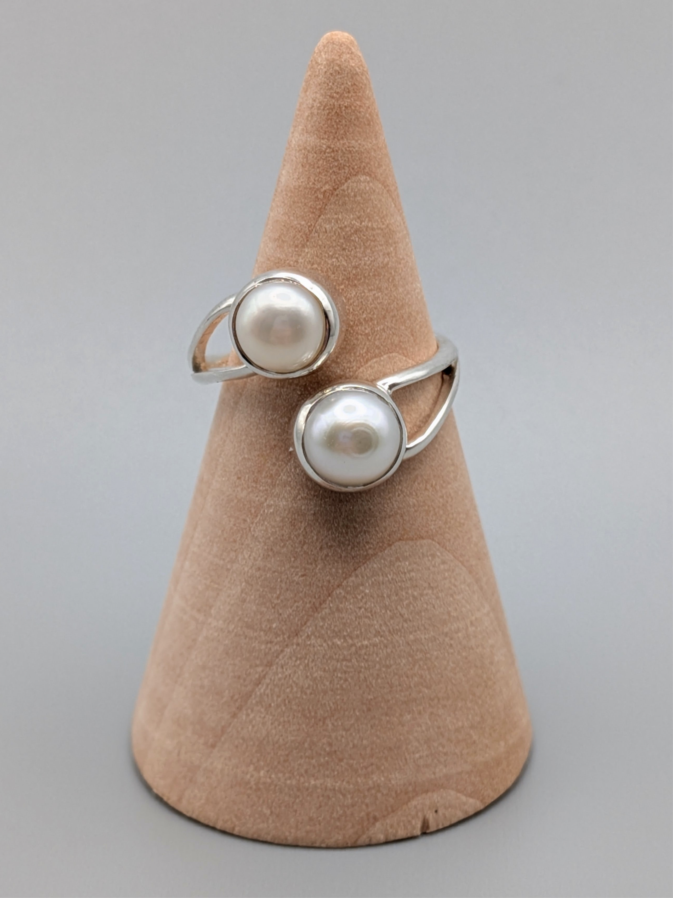 •PEARL - DOUBLE LASSO• adjustable silver ring