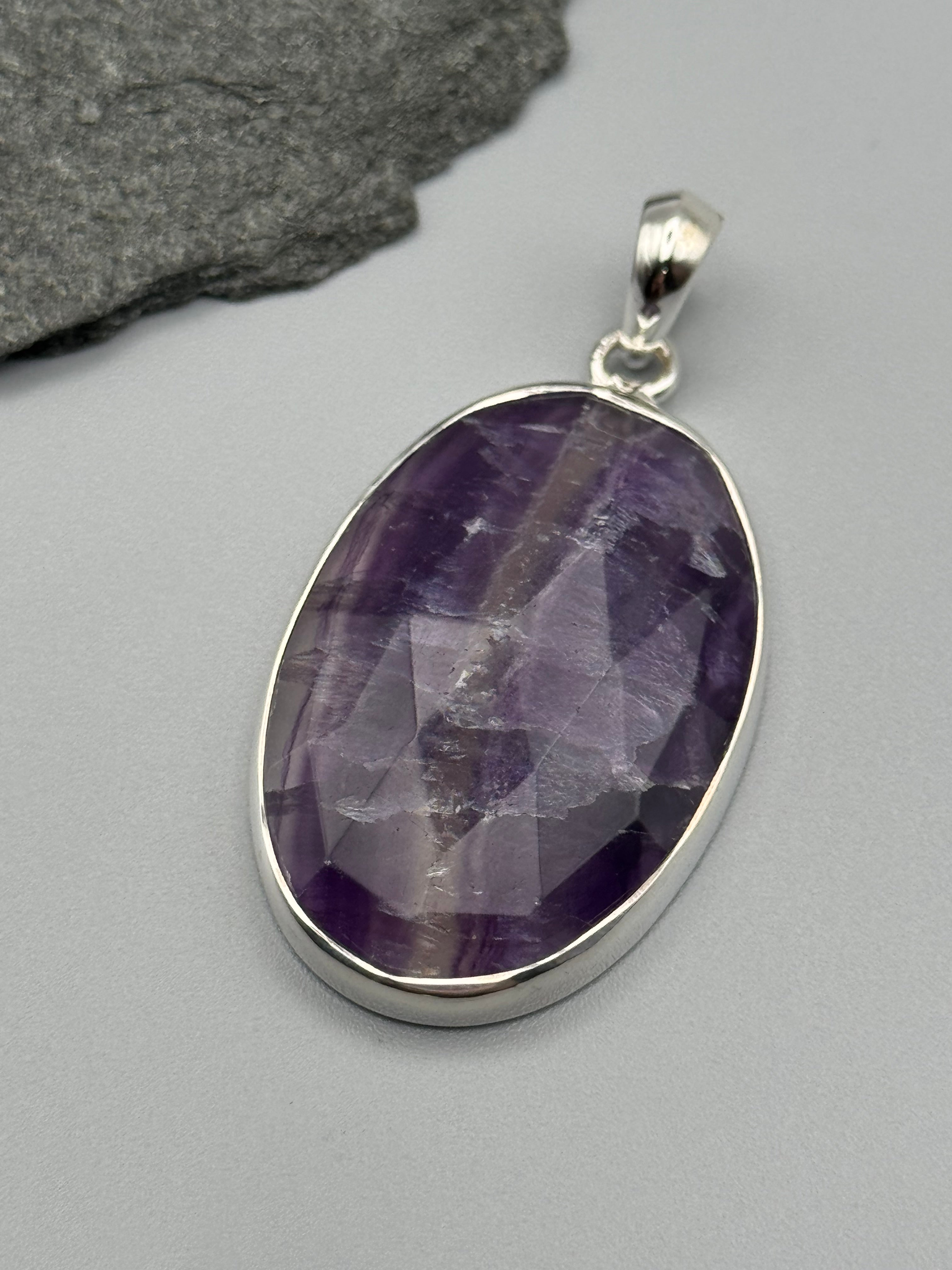 •FLUORITE - FACETED OVAL• sterling silver pendant