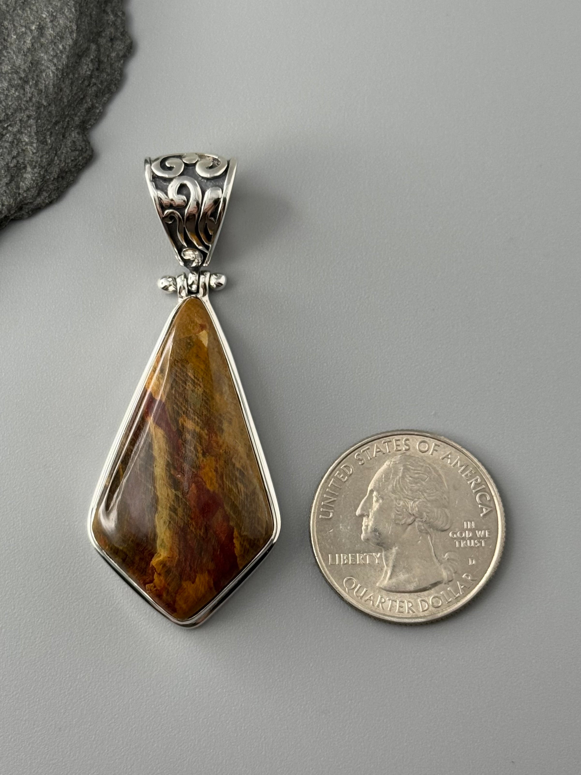 •PETRIFIED WOOD - KITE• sterling silver pendant