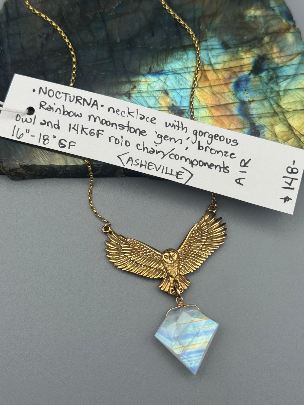 •NOCTURNA• rainbow moonstone + gold necklace (16"-18" long)
