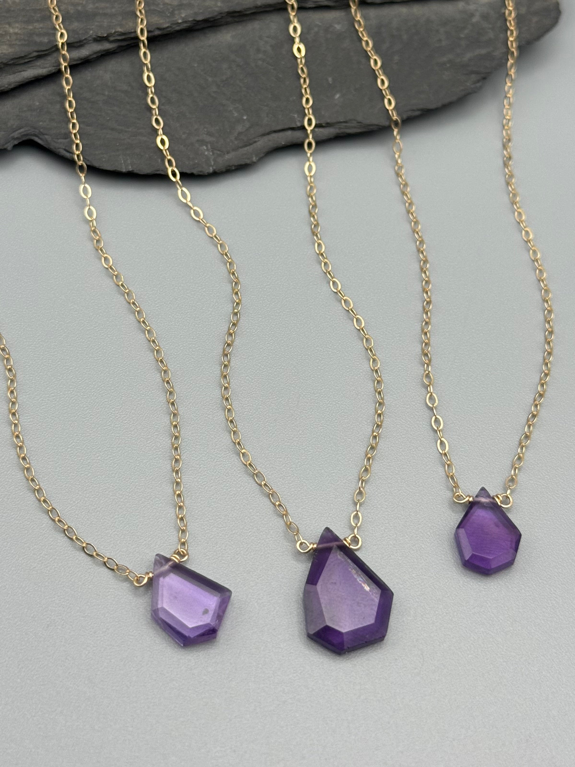 •STRAY• flat faceted amethyst geo + gold necklace (various lengths)