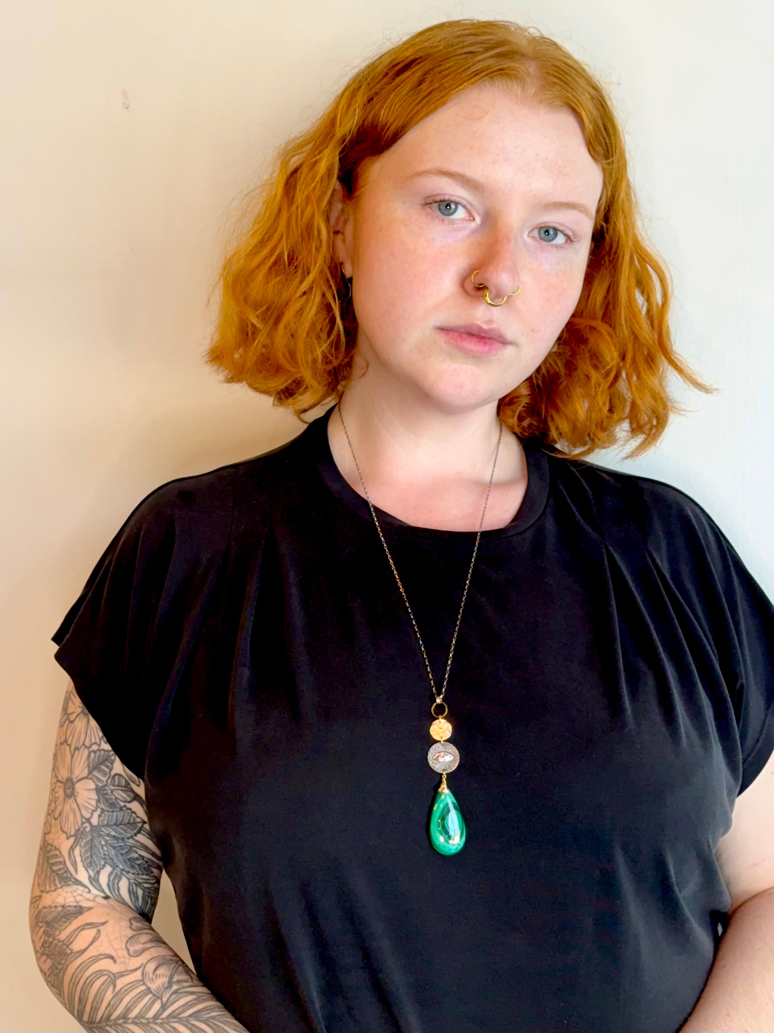 •WISDOM SEEKER• malachite + eye + mixed metal necklace (26"-28" long)