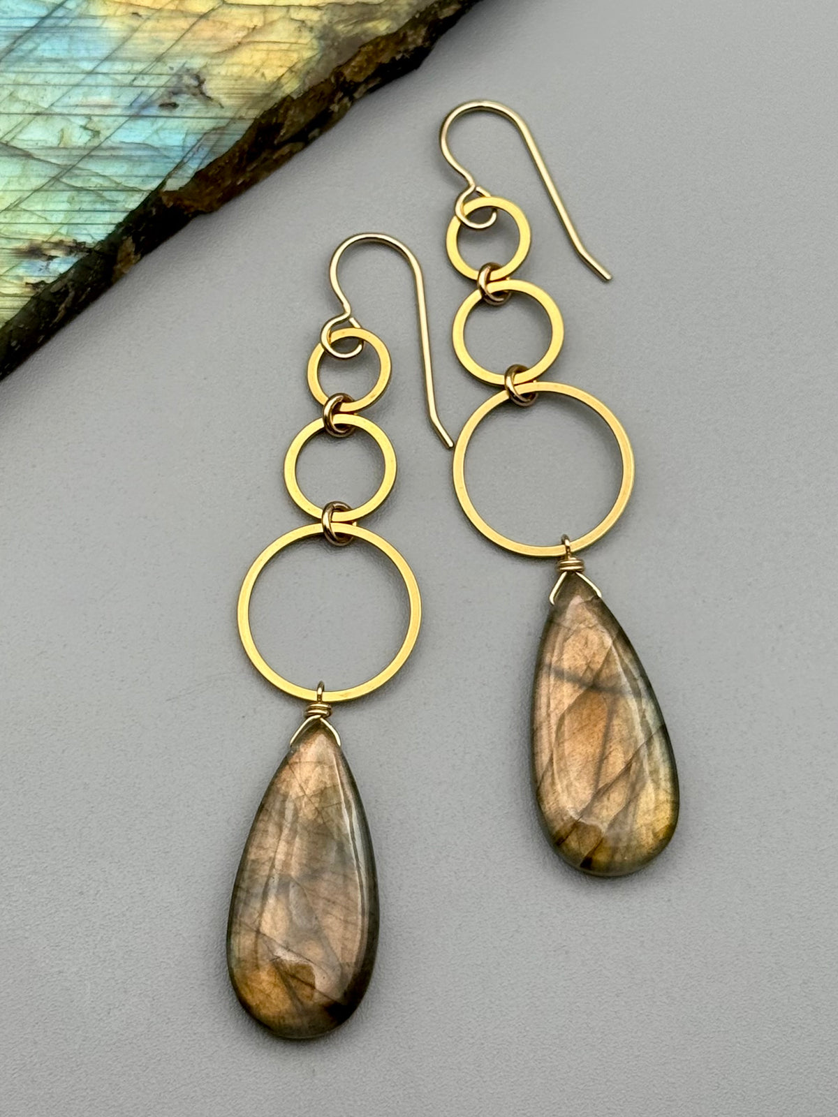 •SIX OF CUPS• golden labradorite tear + gold earrings