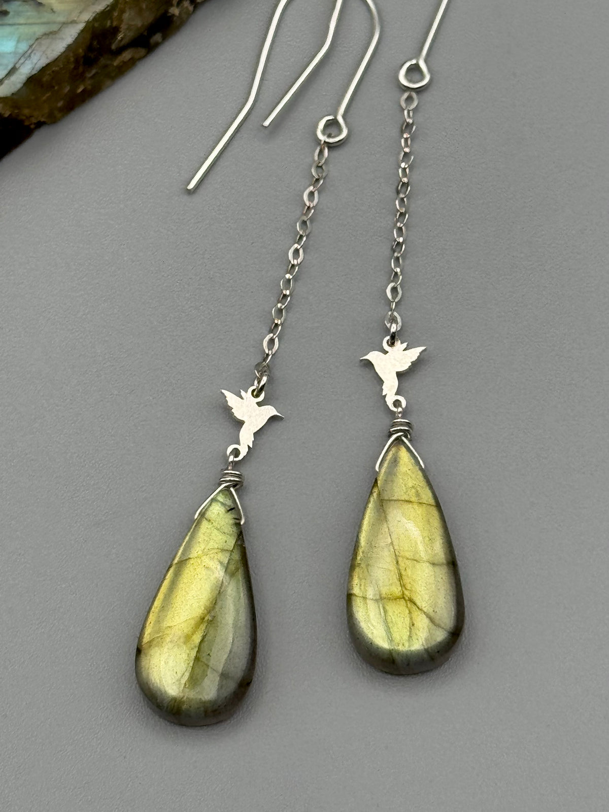 •NECTAR• golden labradorite tear + silver earrings