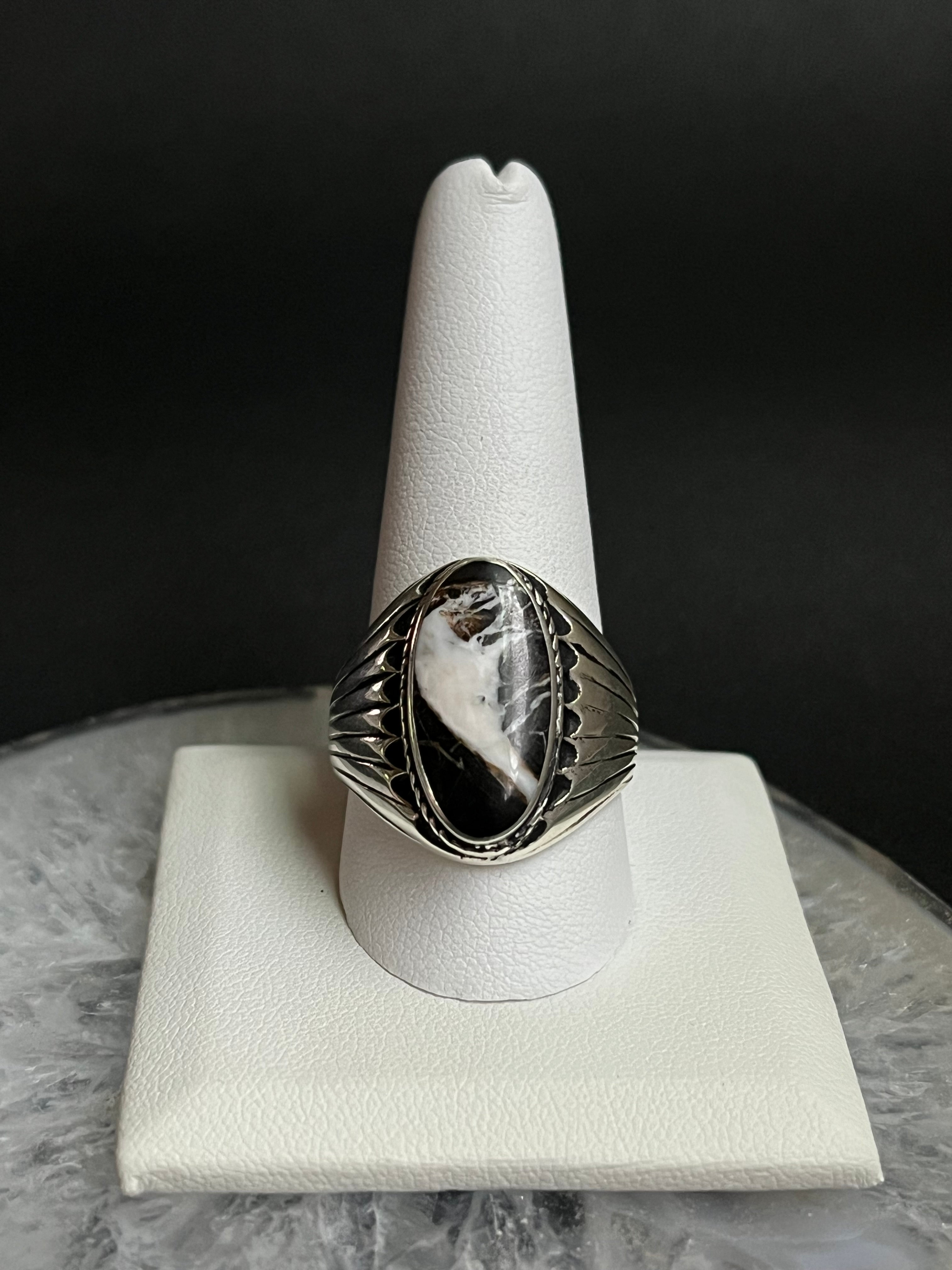 •WHITE BUFFALO TURQUOISE• Navajo silver ring (size 11.5)