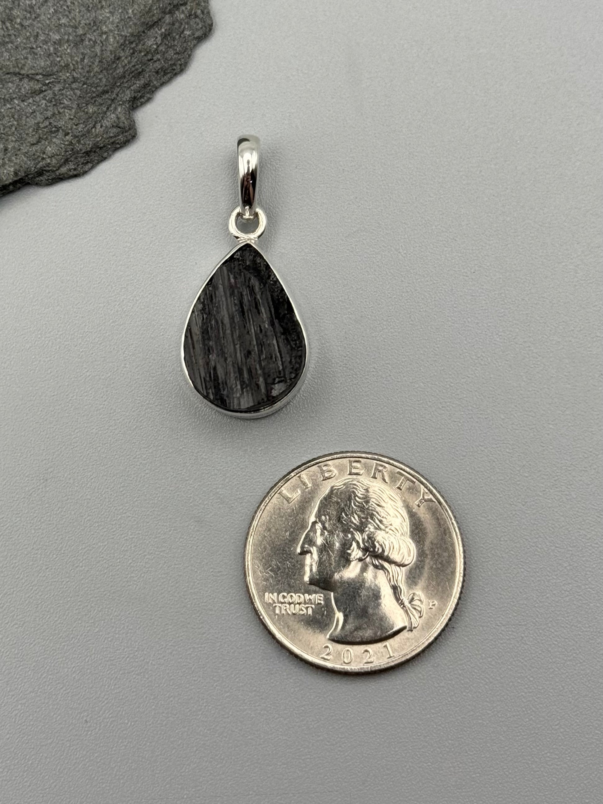 •BLACK TOURMALINE - LIL' TEAR 1• sterling silver pendant
