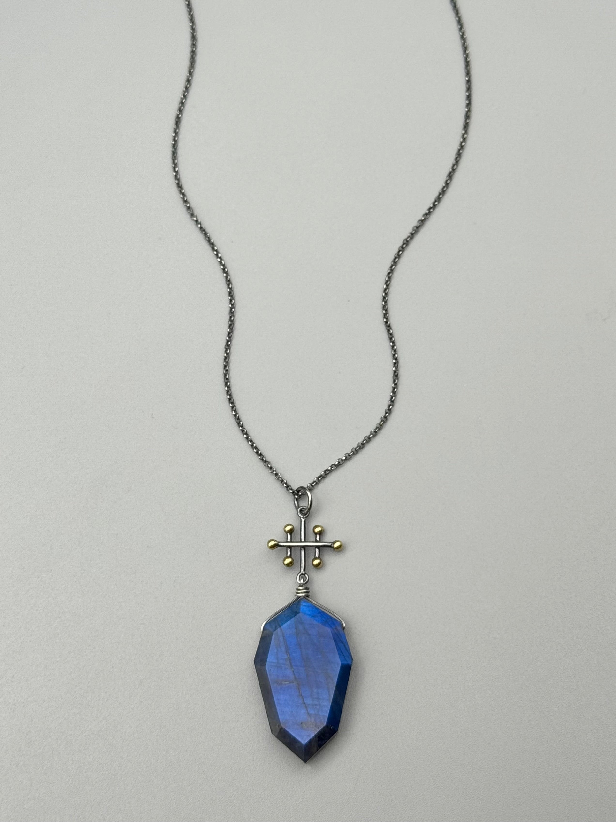 •INVOKE• labradorite petal + mixed metal necklace (26"-28" long)