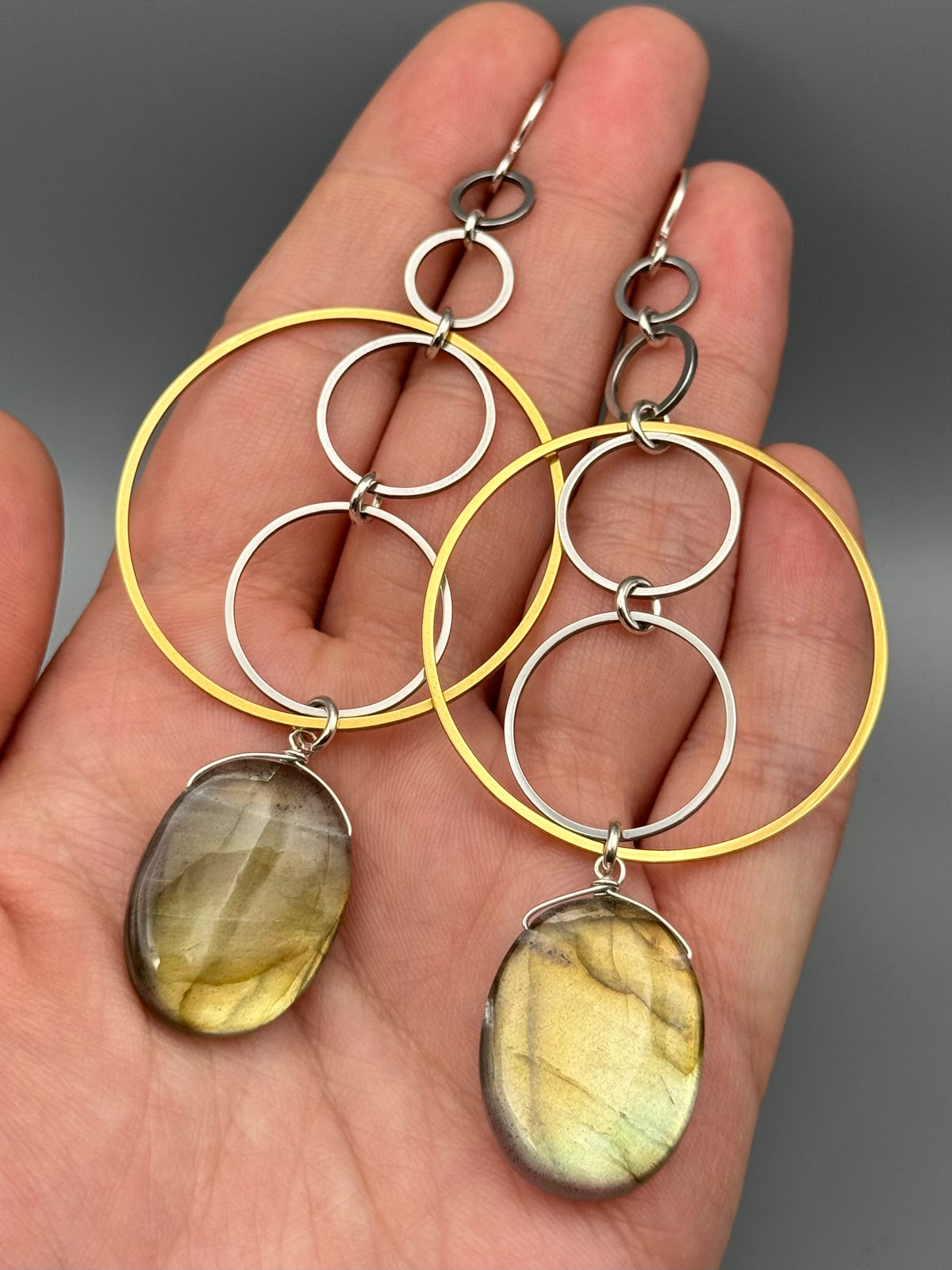 •ATARAXIA• golden labradorite + mixed metal earrings