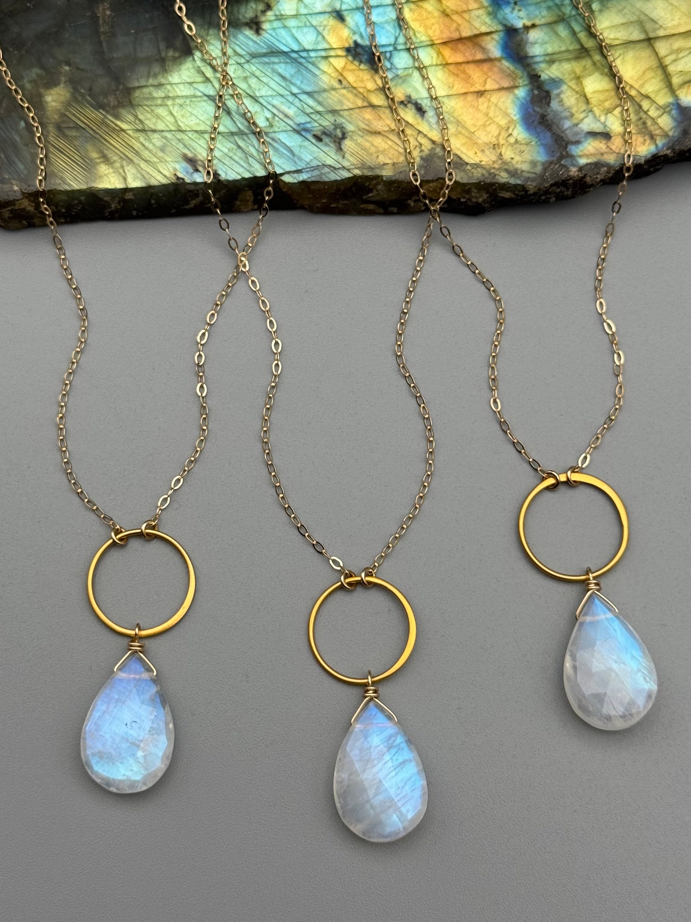 •LUNA• rainbow moonstone + gold necklace (various lengths)