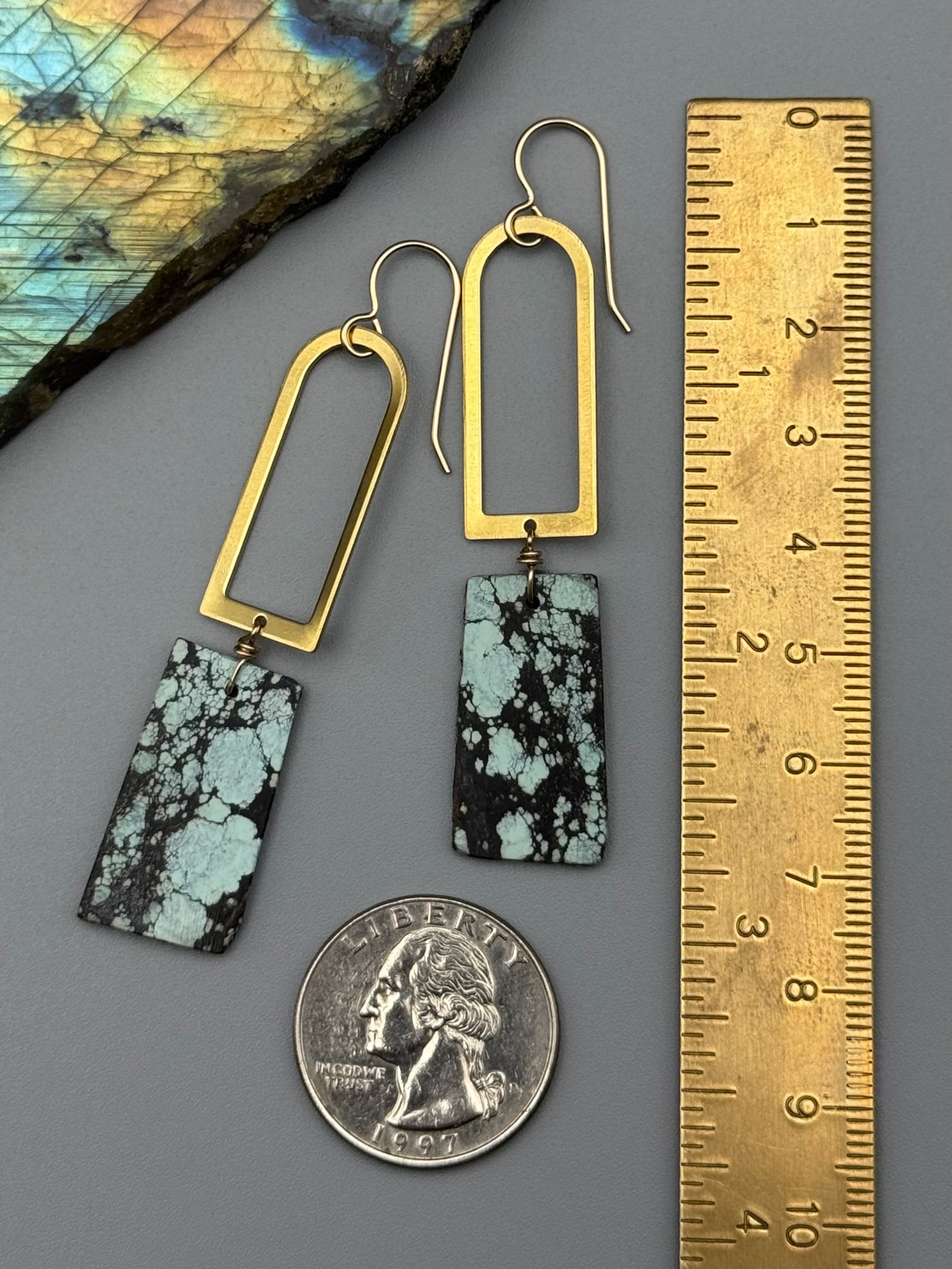 •PORTAL• turquoise slab + gold earrings