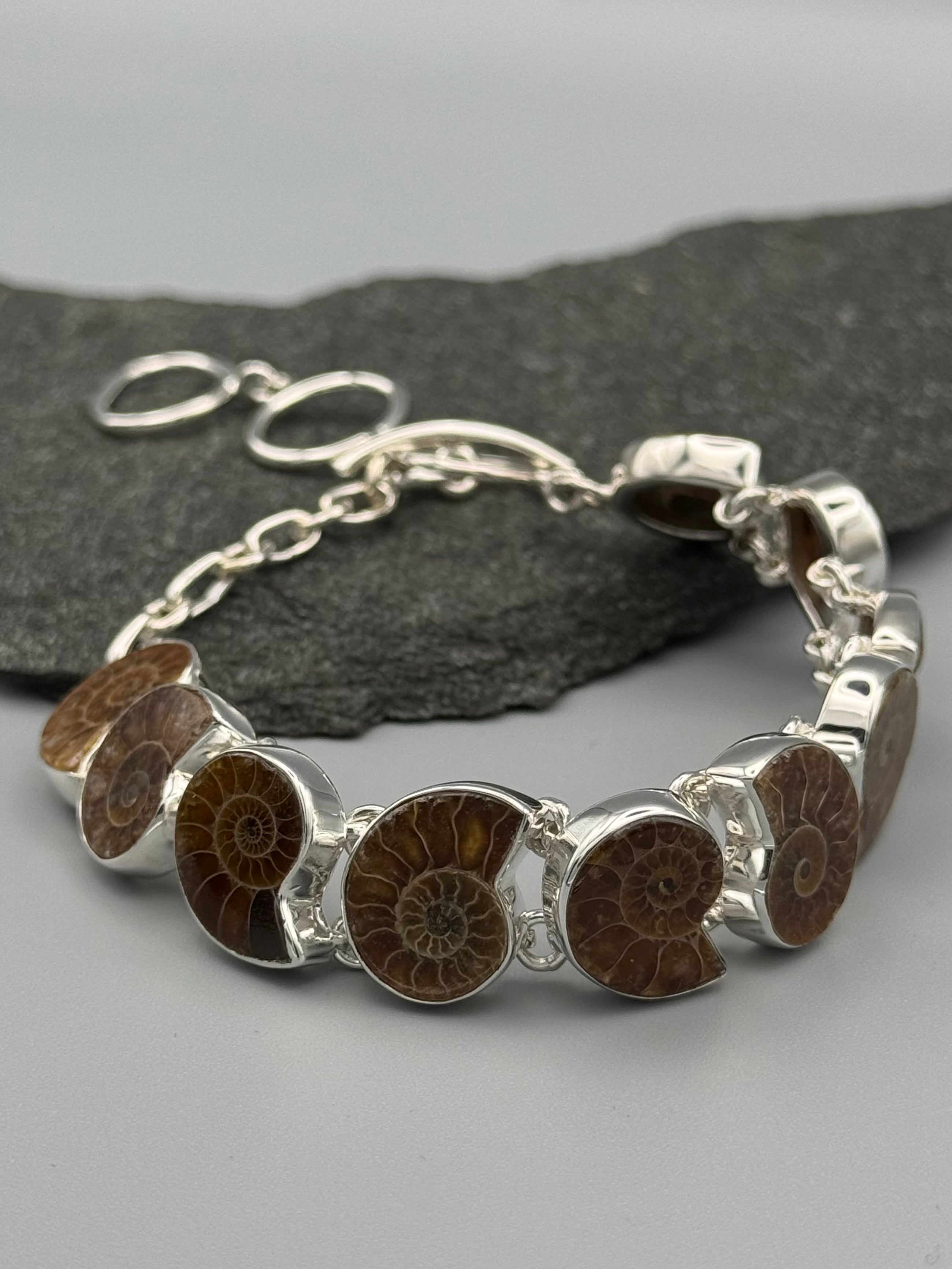 •AMMONITE• linked silver bracelet (7" - 8.5")