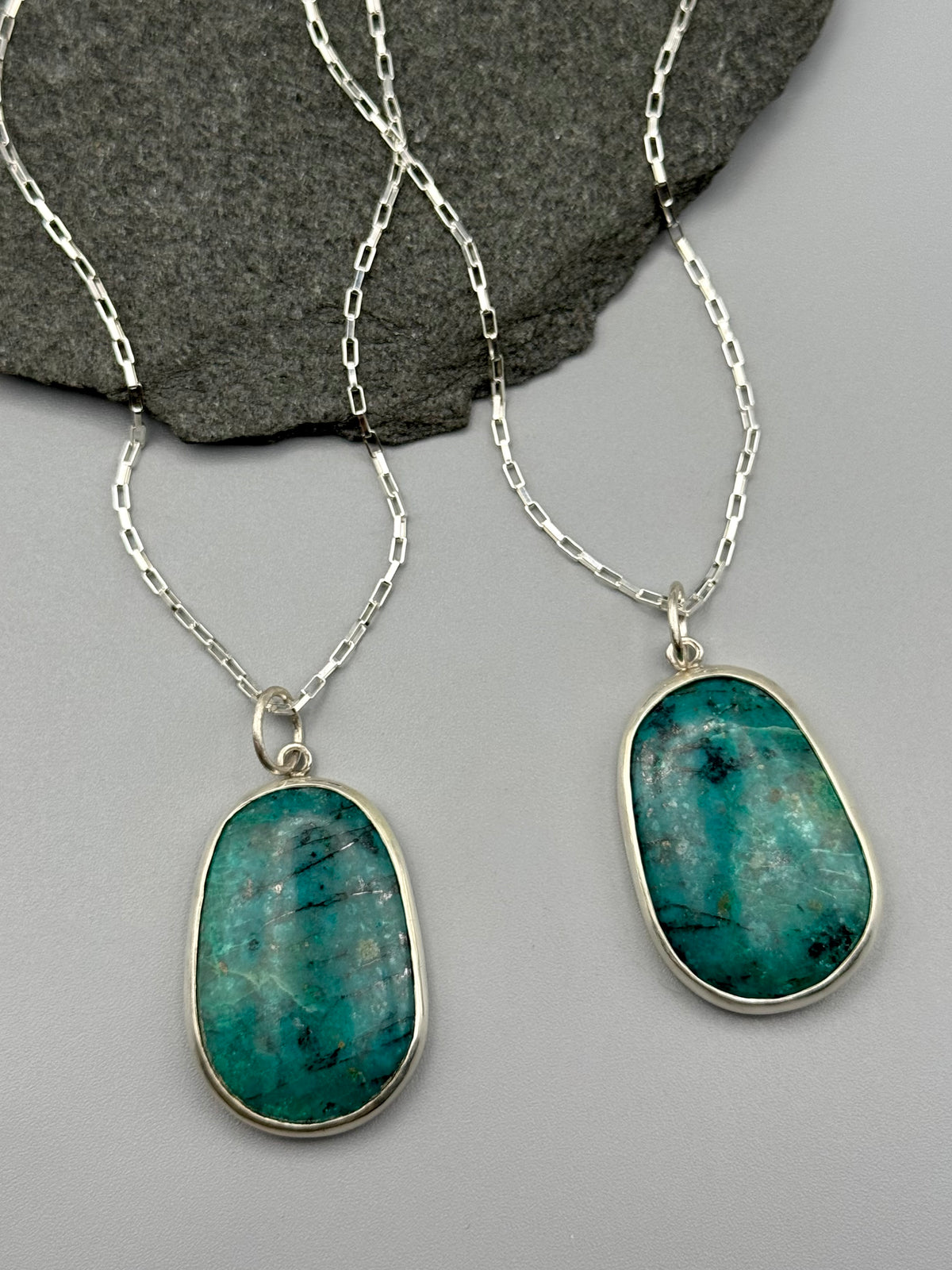•MOD FLORA• chrysocolla + silver necklace (18" - 21" long)