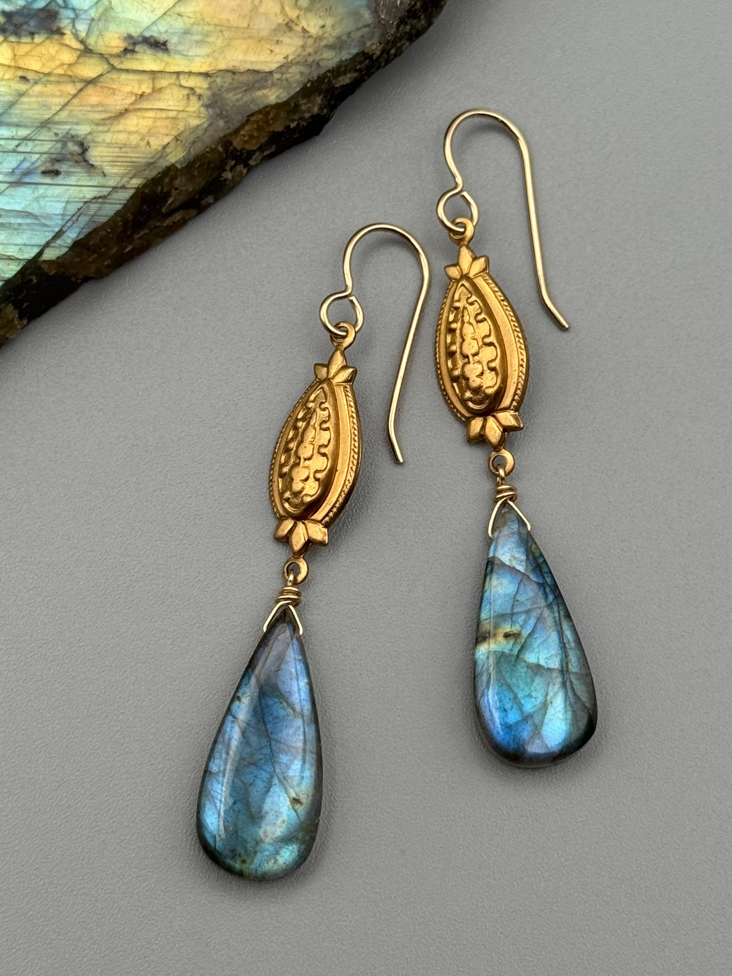 •CONTESSA• labradorite tear + gold earrings