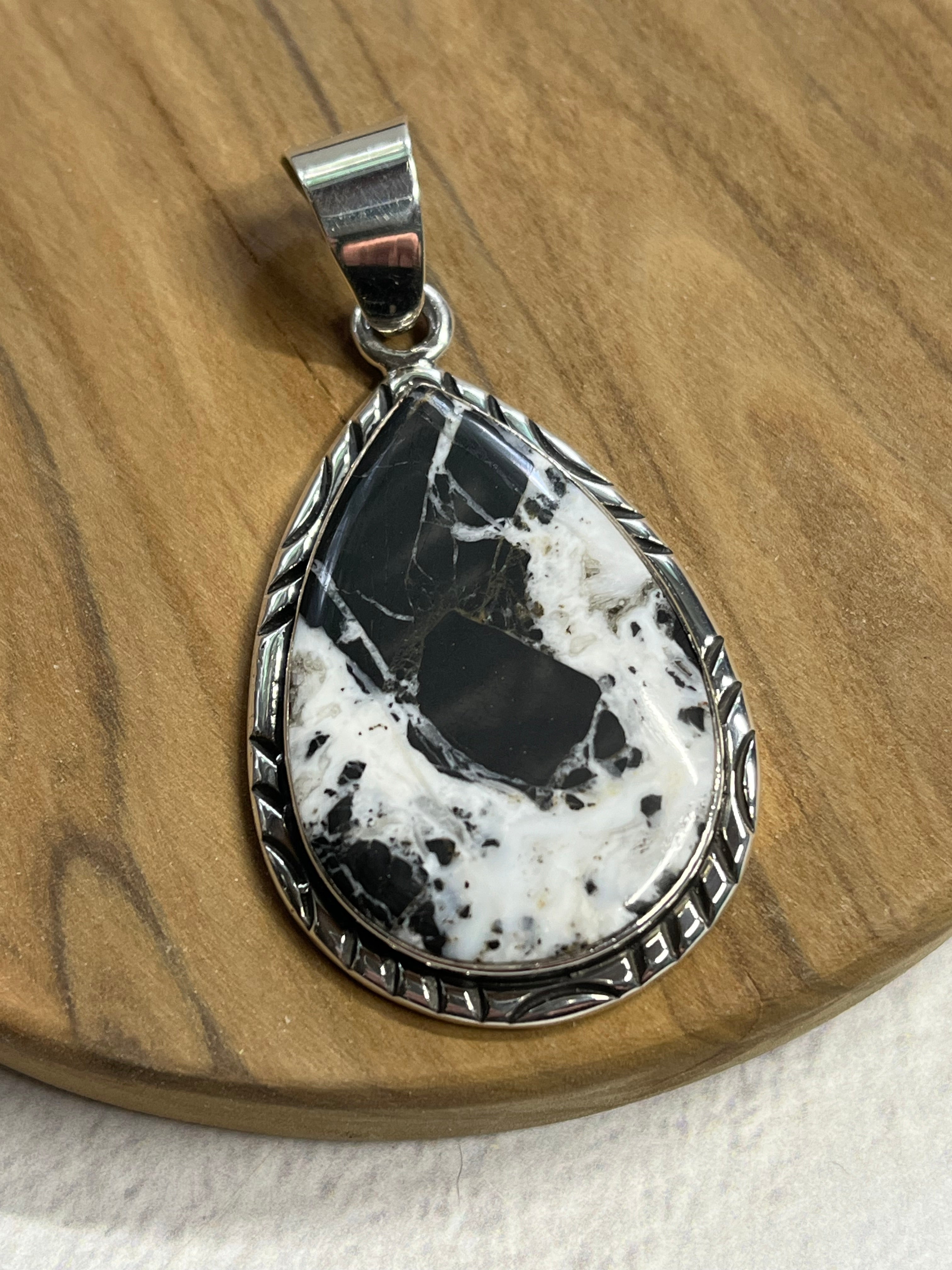 •WHITE BUFFALO TURQUOISE• Navajo silver teardrop pendant