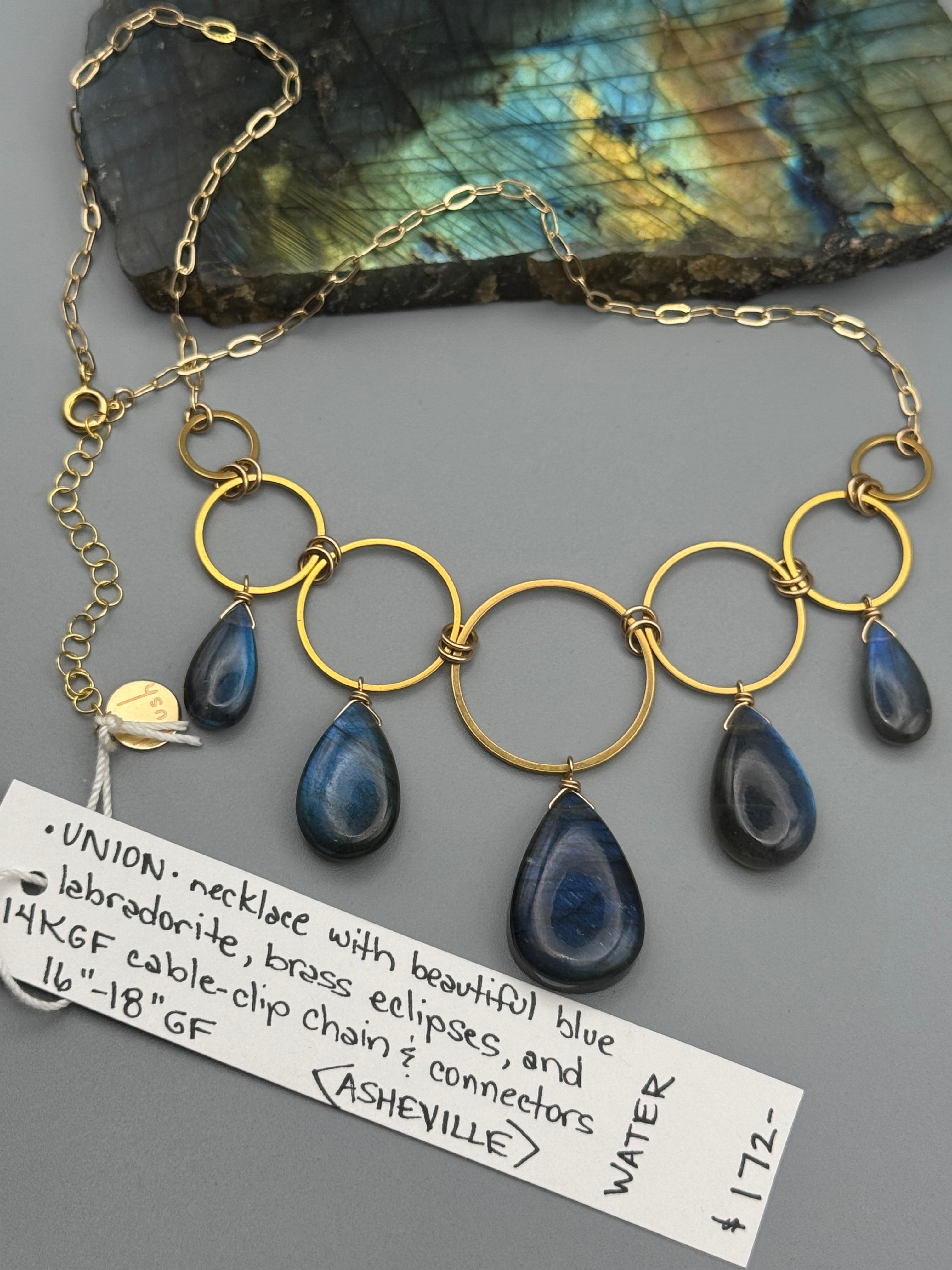 •UNION• labradorite tears + gold necklace (16"-18" long)