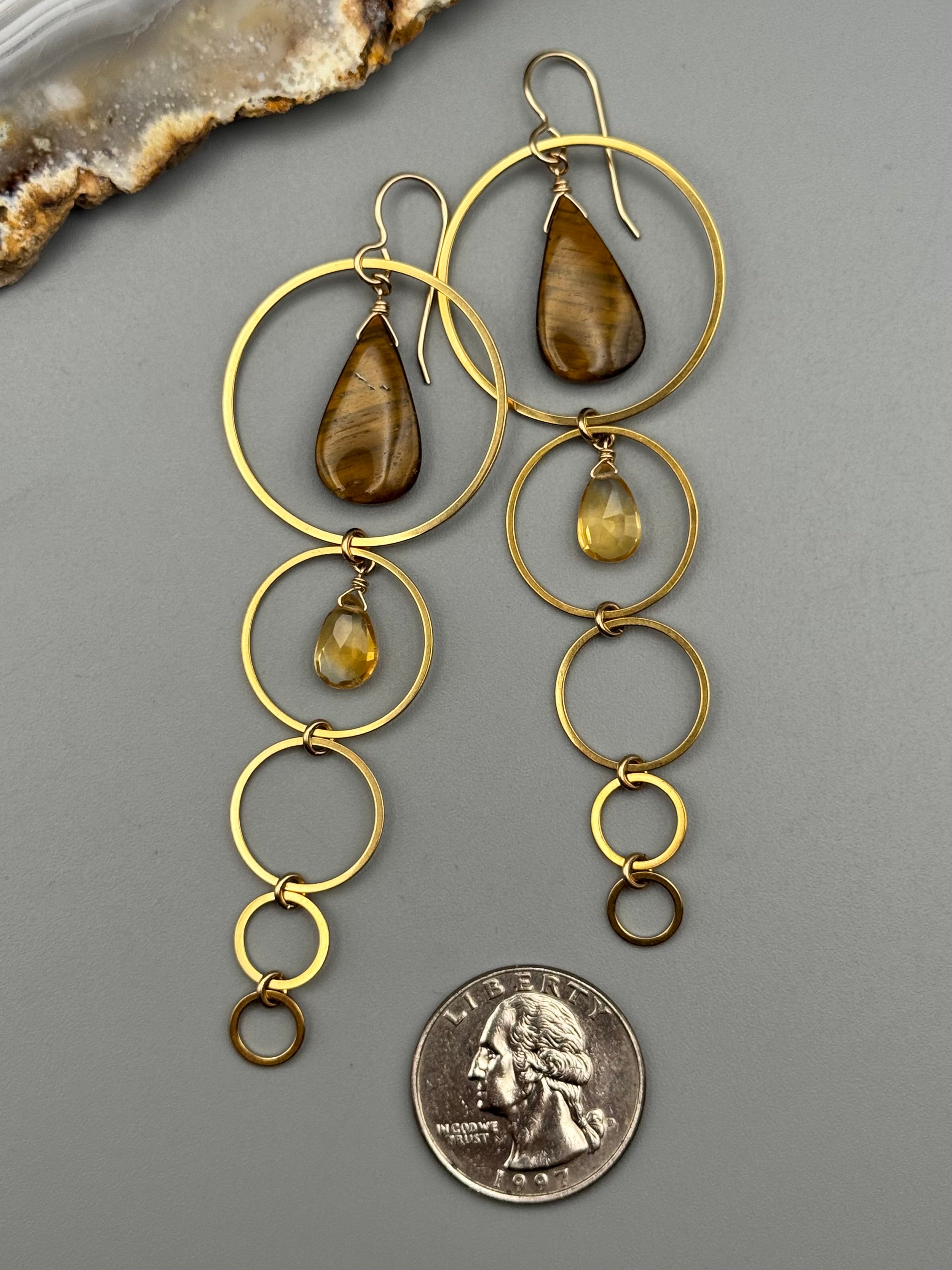 •10 OF CUPS• tiger eye + citrine gold earrings