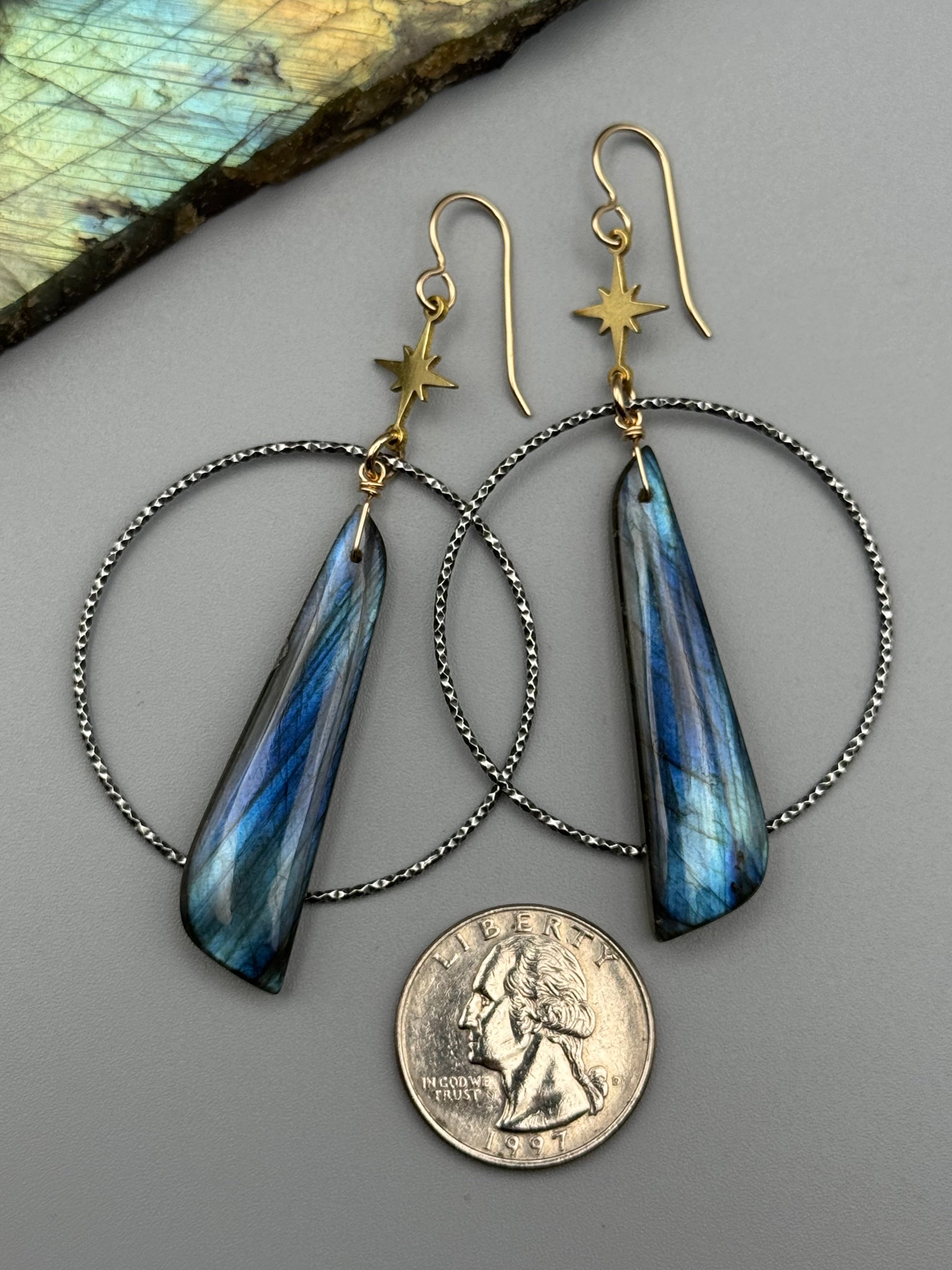 •WANDERING STAR• labradorite + mixed metal earrings