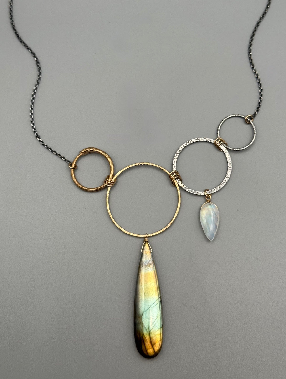 •UNION• labradorite + rainbow moonstone mixed metal necklace (16"-18" long)