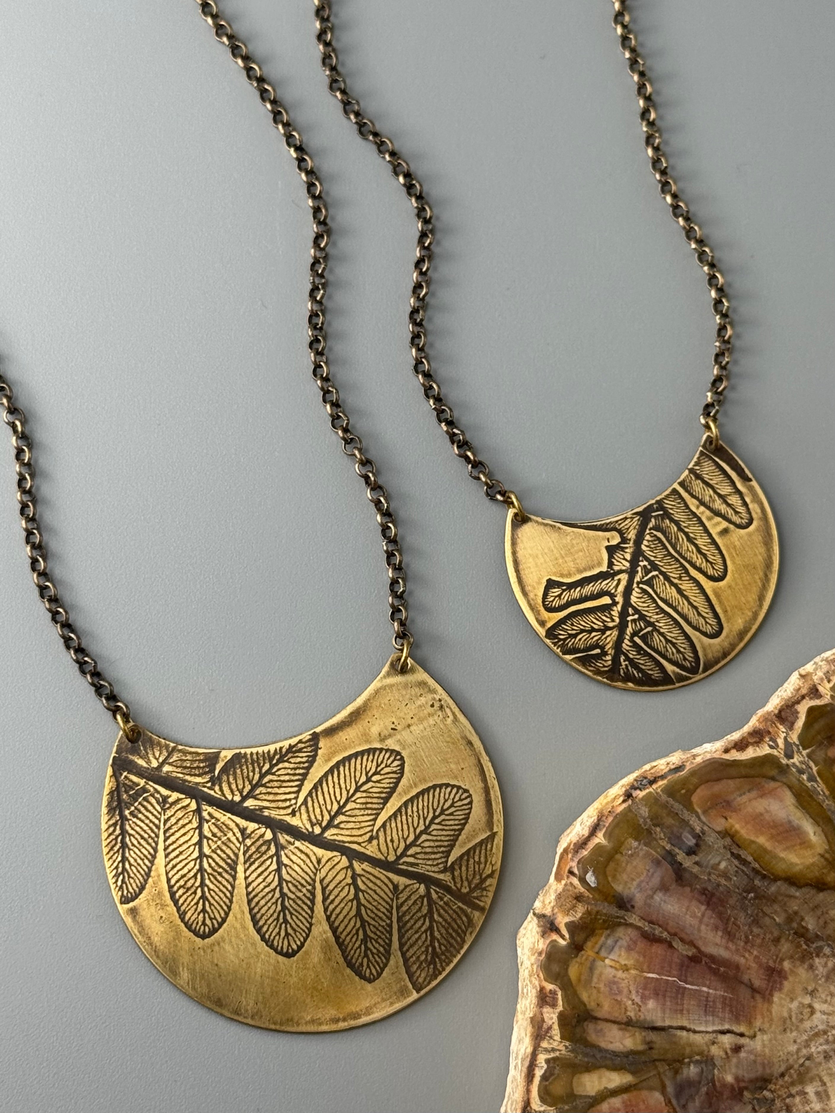 •FERN CRESCENT• brass necklace (20" long)