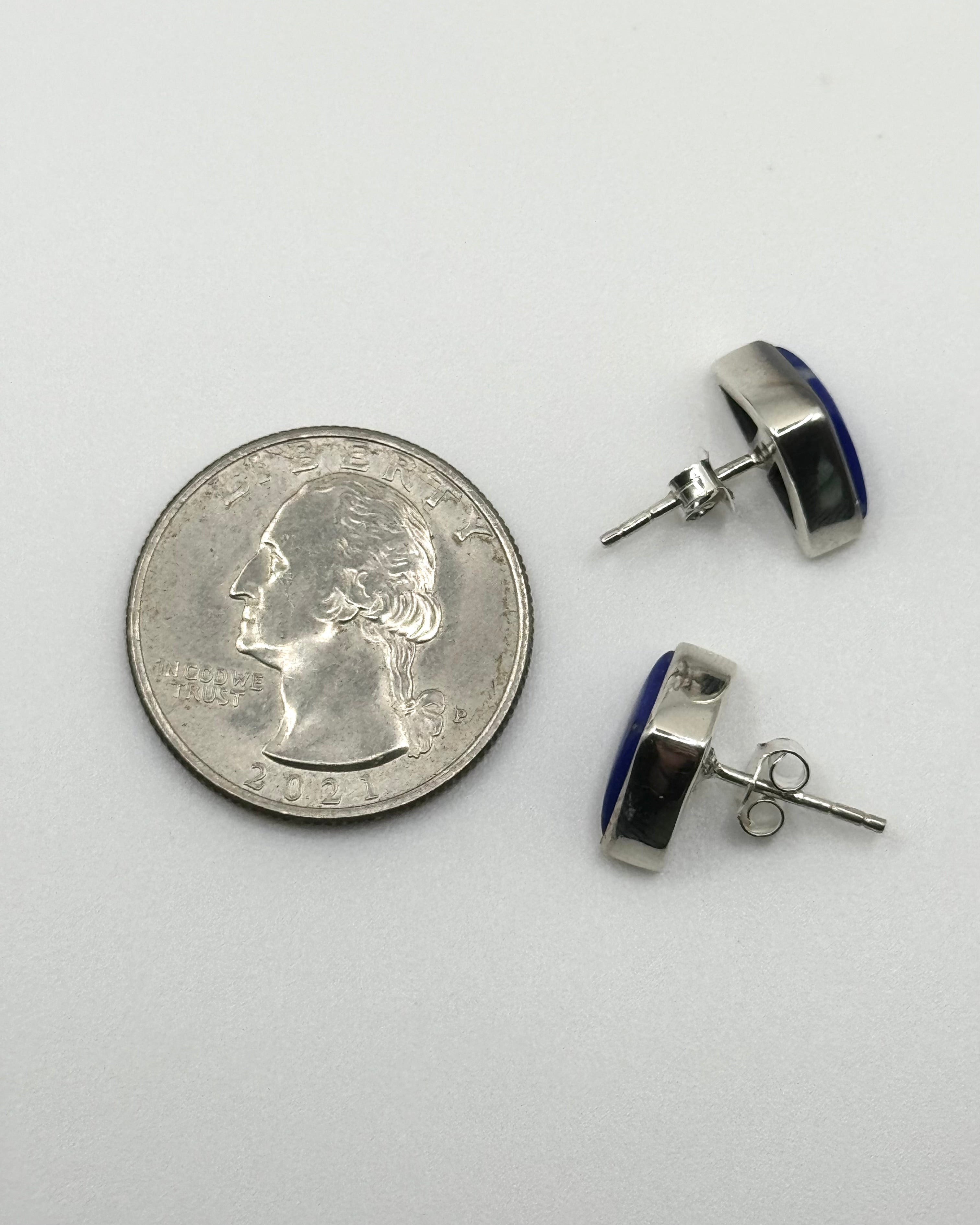•LAPIS LAZULI - SOFT TRIANGLE• silver bezel set stud earrings