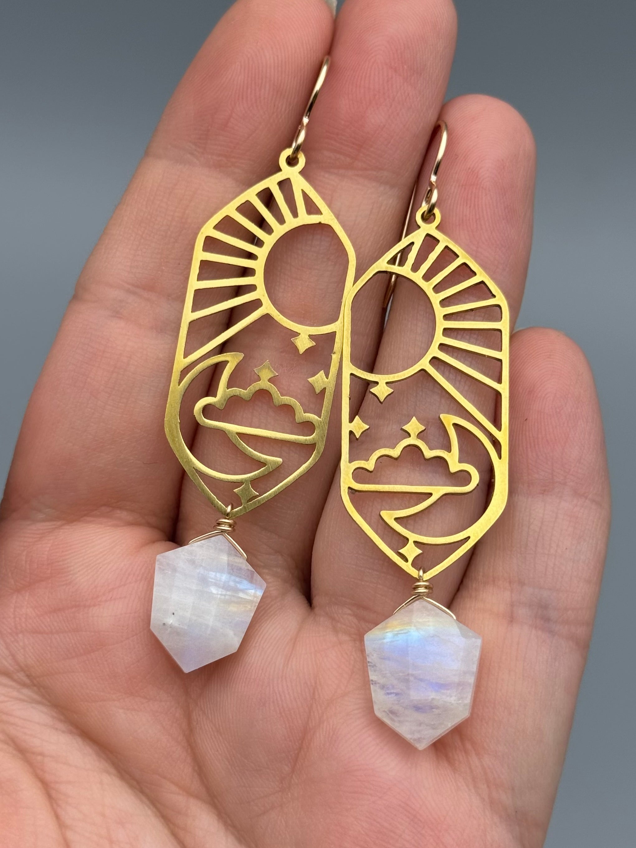 •CELESTIAL NAVIGATION• rainbow moonstone + gold earrings
