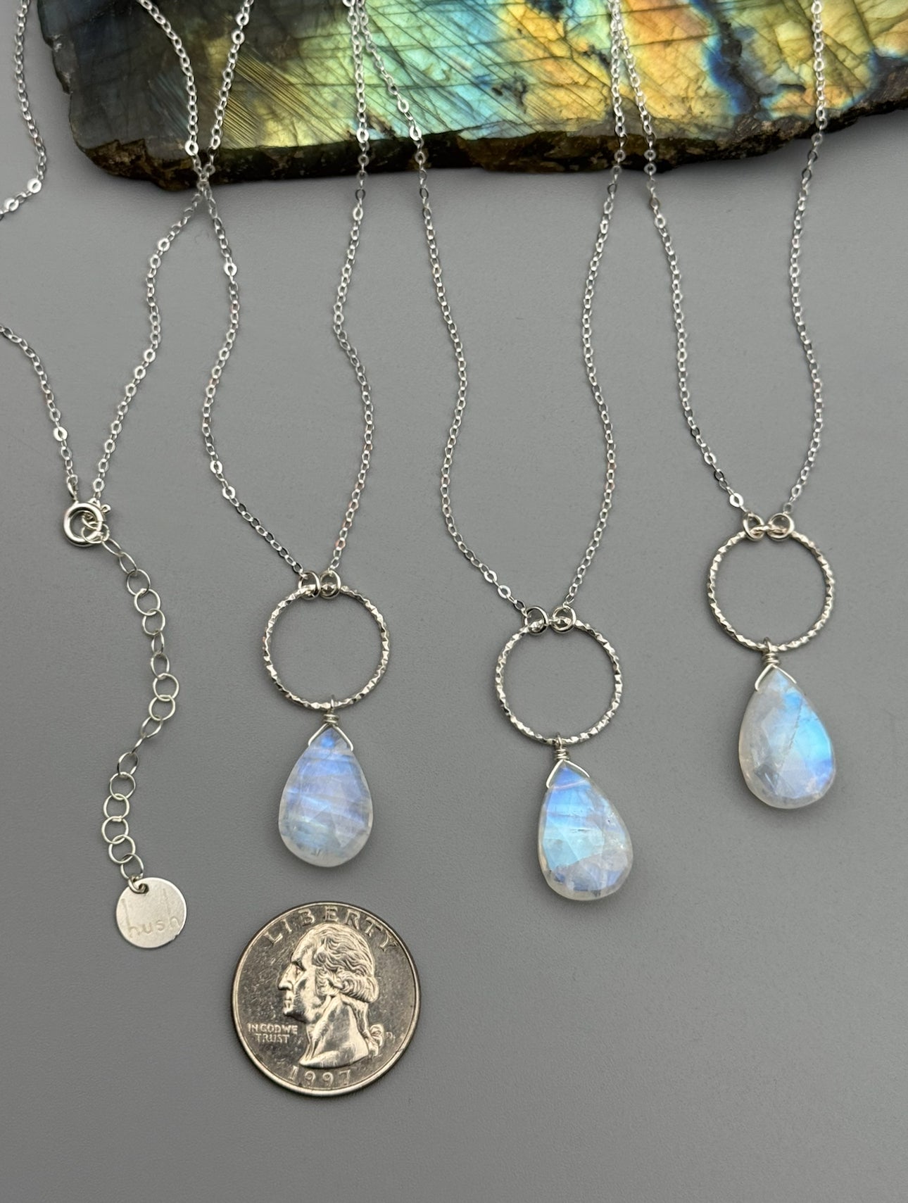 •LUNA• rainbow moonstone + silver necklace (various lengths)