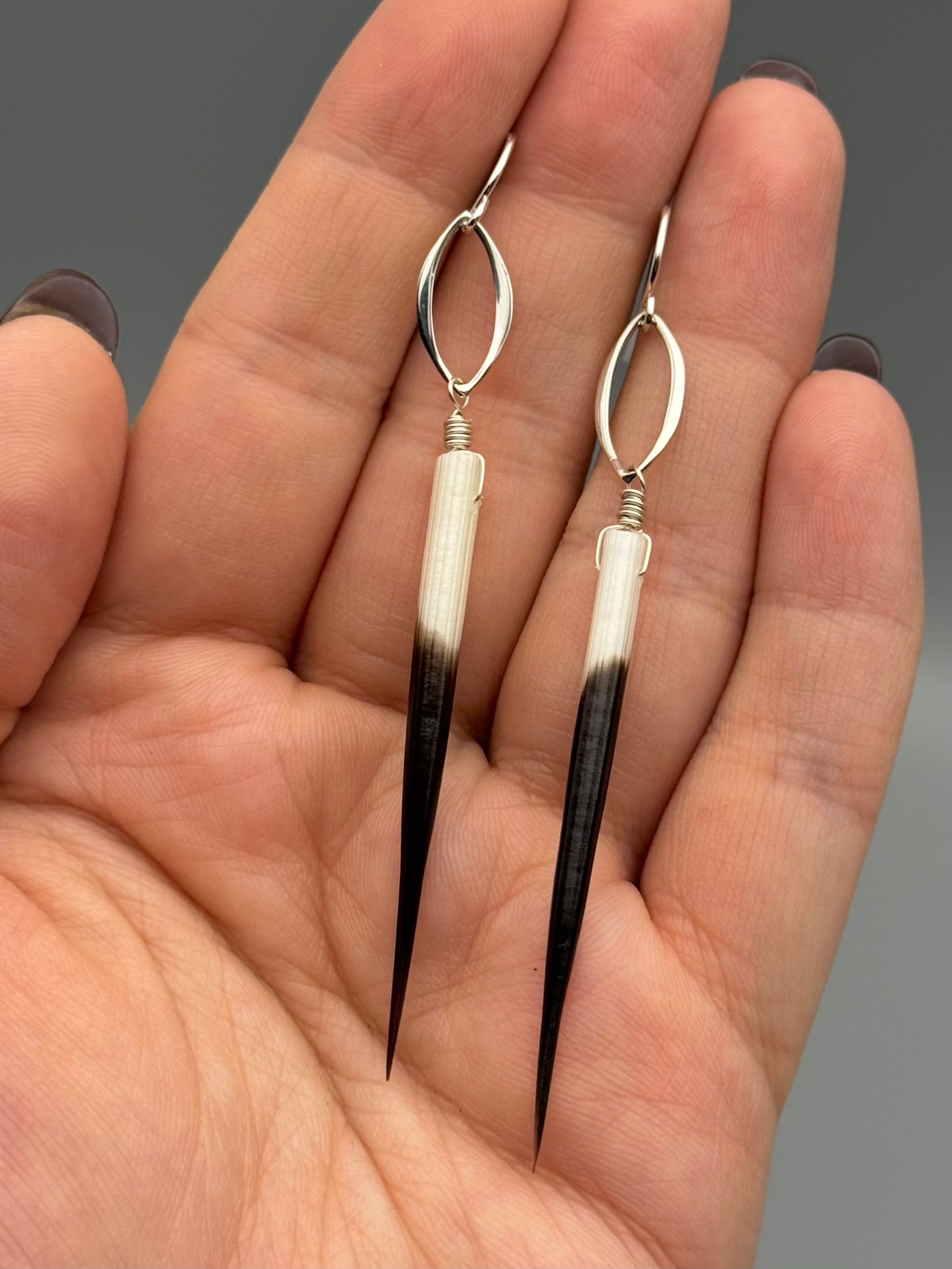 •MARQUISE• porcupine quill + silver earrings