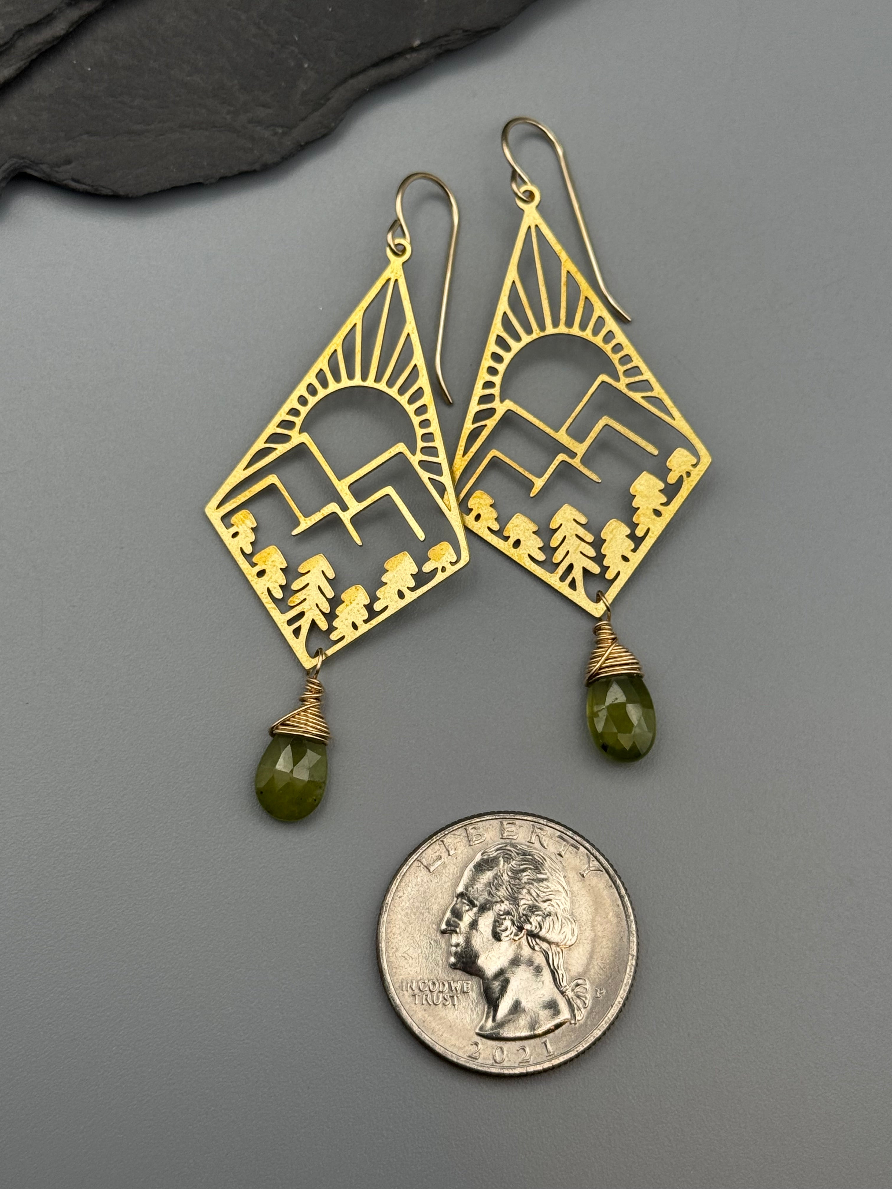 •DECO MOUNTAIN PINES• gold earrings (various stones)