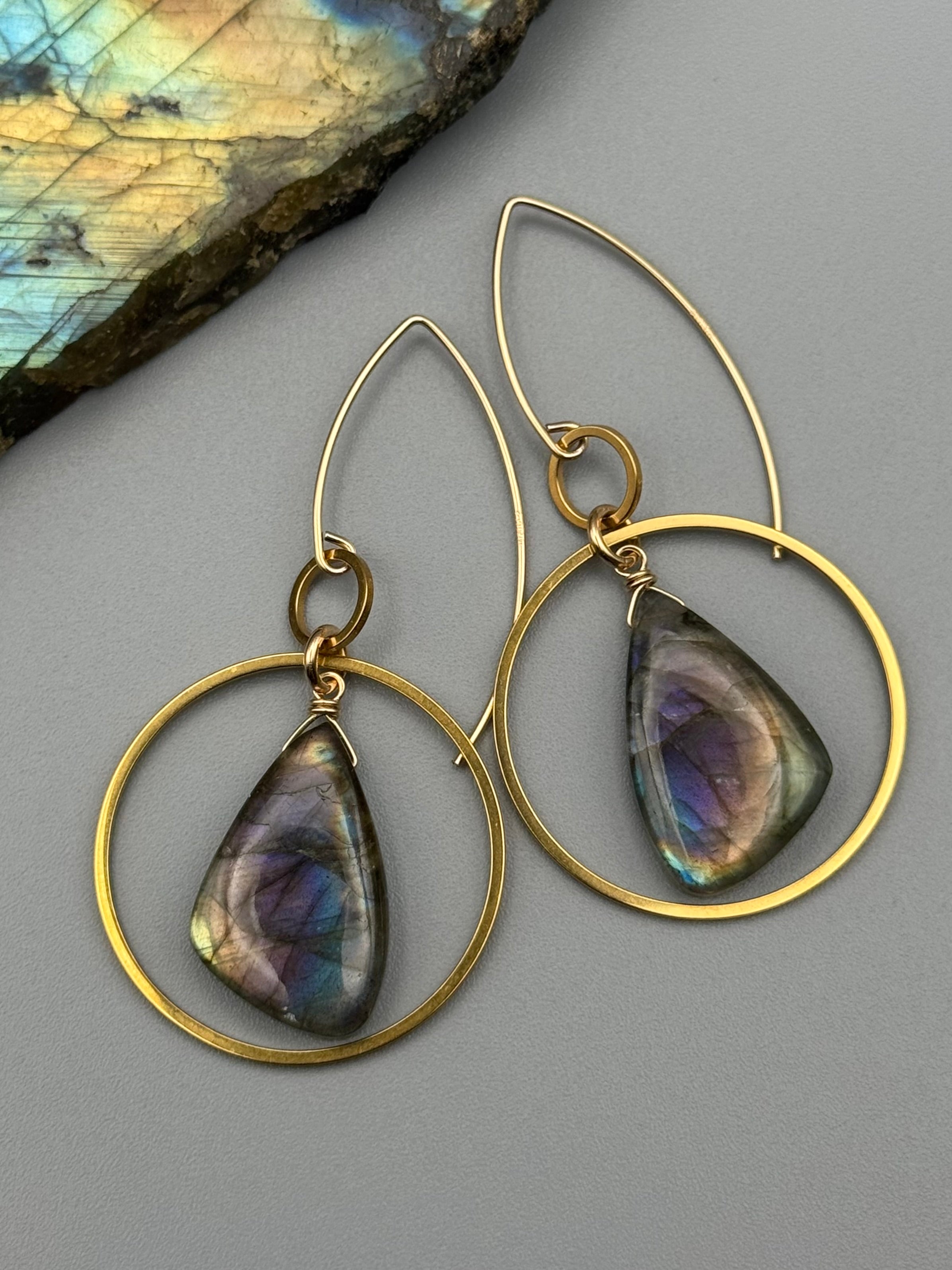 •EQUA-LUNA• labradorite wing + gold earrings