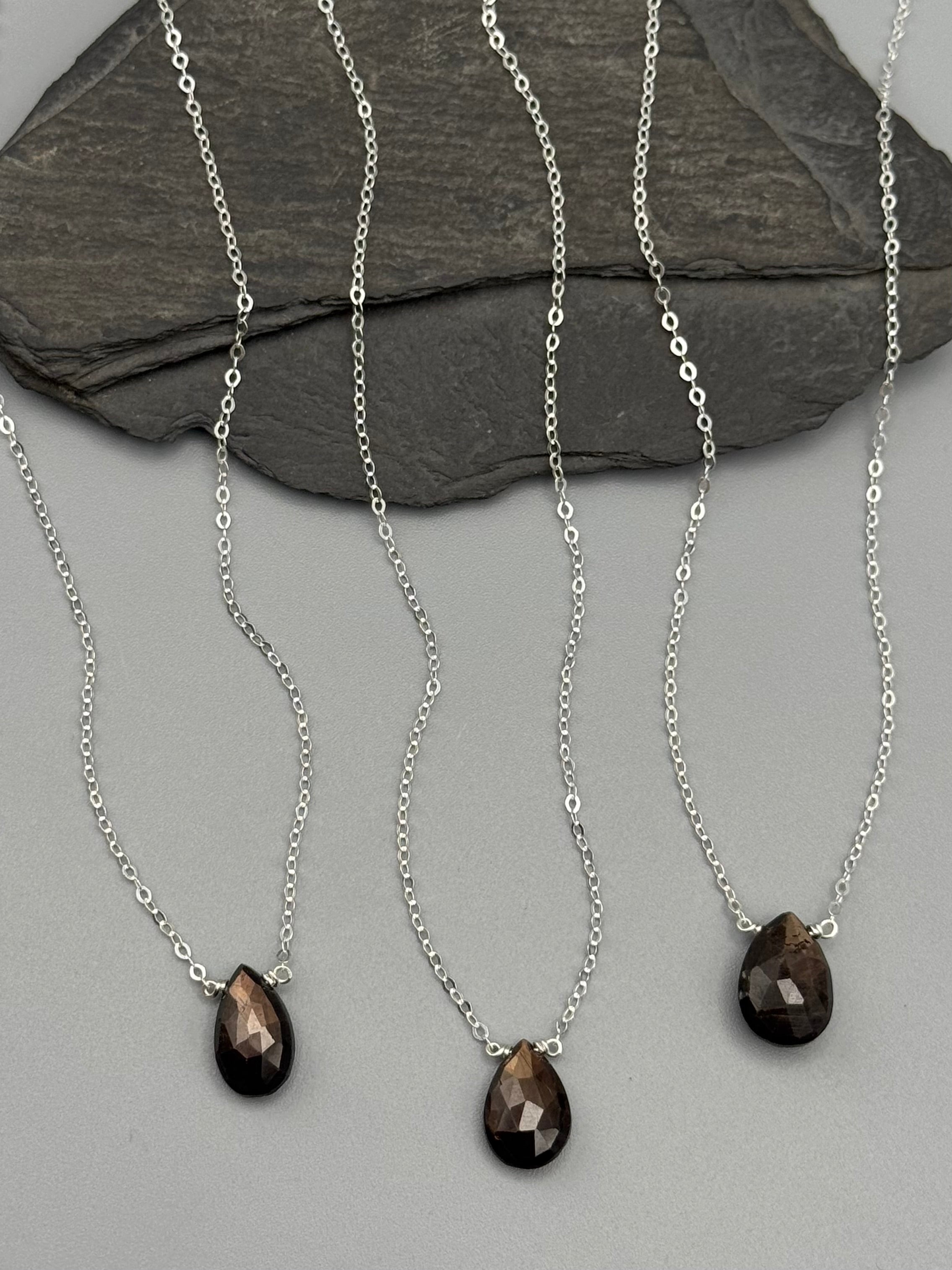 •STRAY• faceted dark chocolate moonstone teardrop + silver necklace (various lengths)