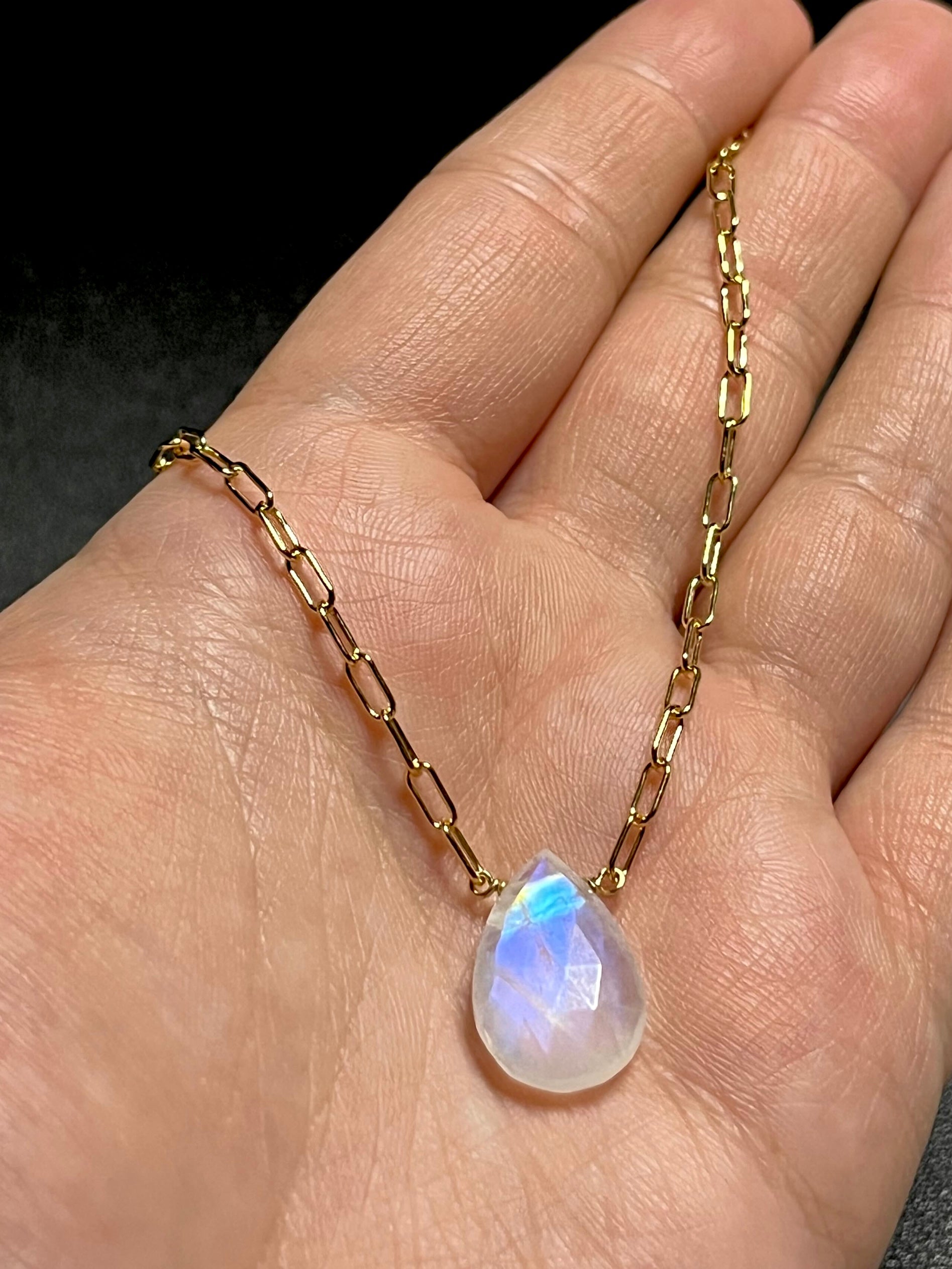 •LINKED• rainbow moonstone + gold necklace (19