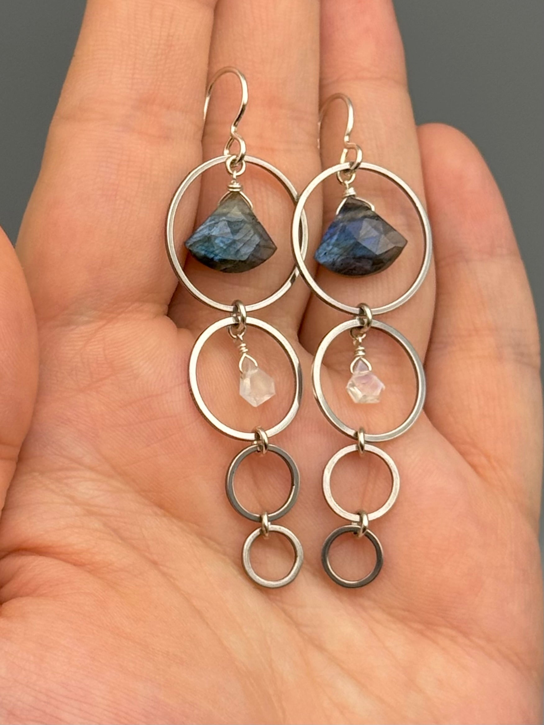 •8 OF CUPS• labradorite + rainbow moonstone silver earrings