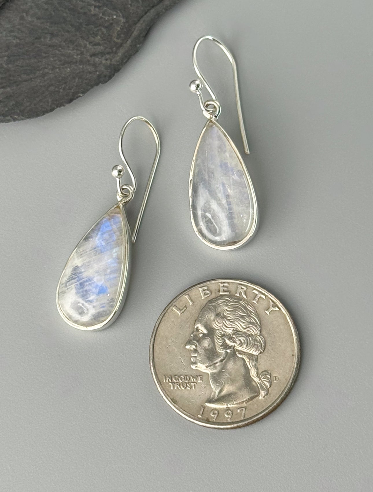 •RAINBOW MOONSTONE TEARDROP• silver dangle earrings